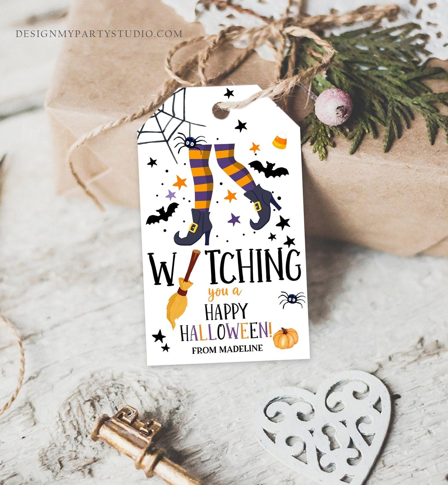 Editable Halloween Favor Tags Witching You a Happy Halloween Trick Or Treat Favor Tag Halloween Party Download Printable Template Corjl 0261