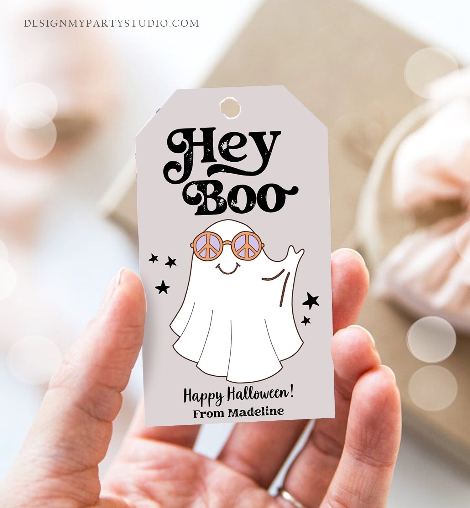 Editable Retro Halloween Favor Tags Hey Boo Gift Tags Costume Party Trick Or Treat Favor Tags School Classroom Download Printable Corjl 0261