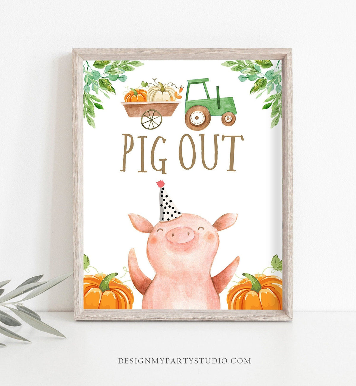 Pig Out Table Sign Pumpkin Farm Animals Birthday Decorations Barnyard Decor Fall Boy Birthday Green Tractor Buffet Barnyard Printable 0155