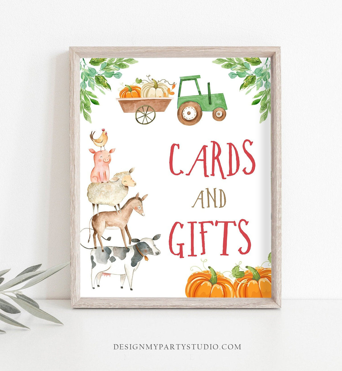 Cards And Gifts Sign Table Decor Pumpkin Farm Birthday Sign Gift Table Farm Animals Party Boy Farm Green Tractor Barnyard Printable 0155