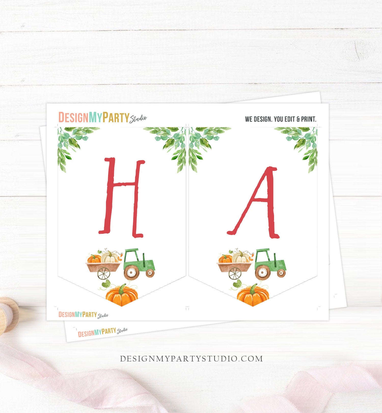 Happy Birthday Banner Pumpkin Farm Birthday Banner Farm Animals Boy Barnyard Decor Green Tractor Digital Download PRINTABLE DIY 0155