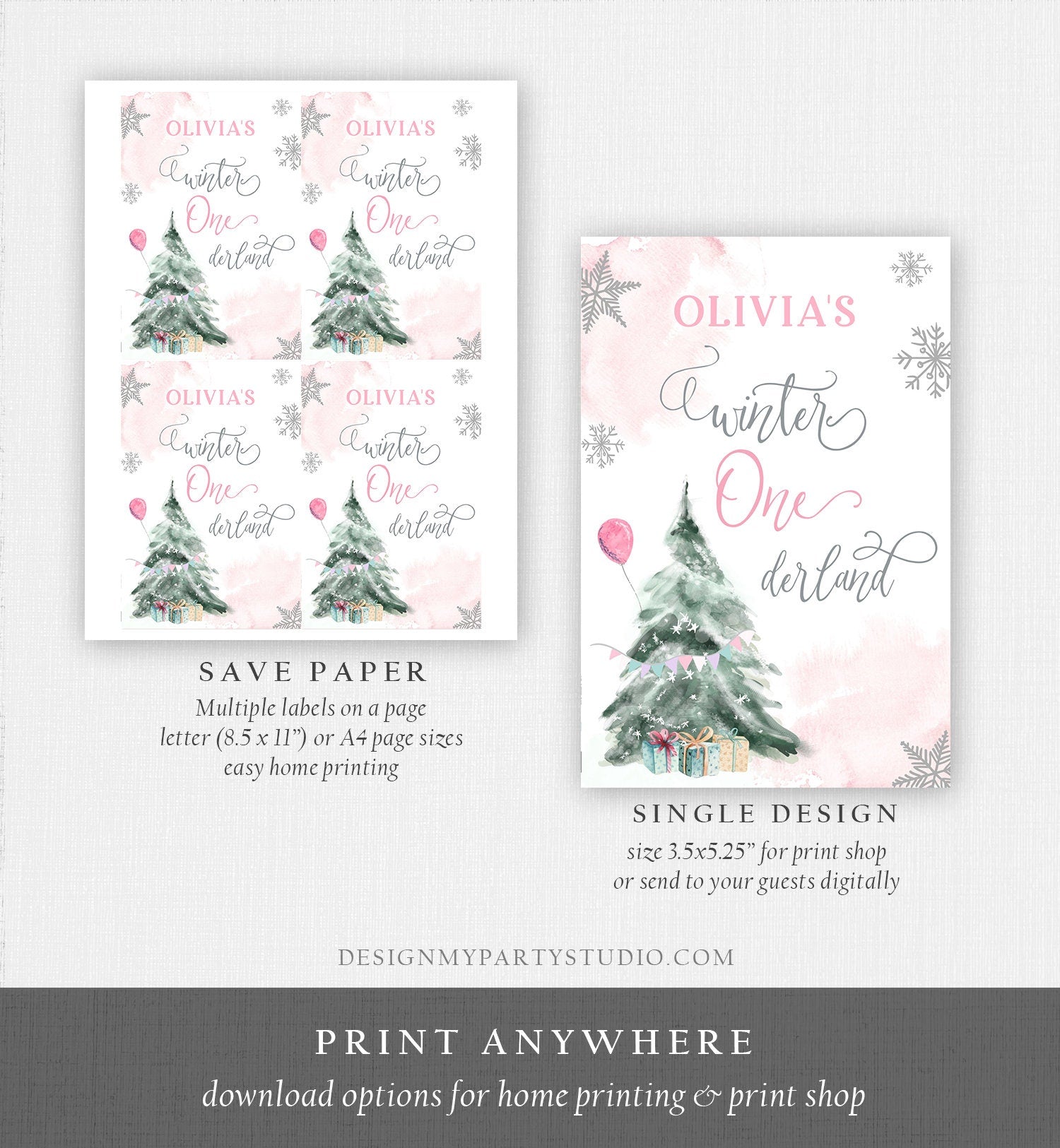 Editable Winter ONEderland Juice Pouch Label Juice Favors Girl First Birthday Christmas Snowflakes Digital Download Template Printable 0363