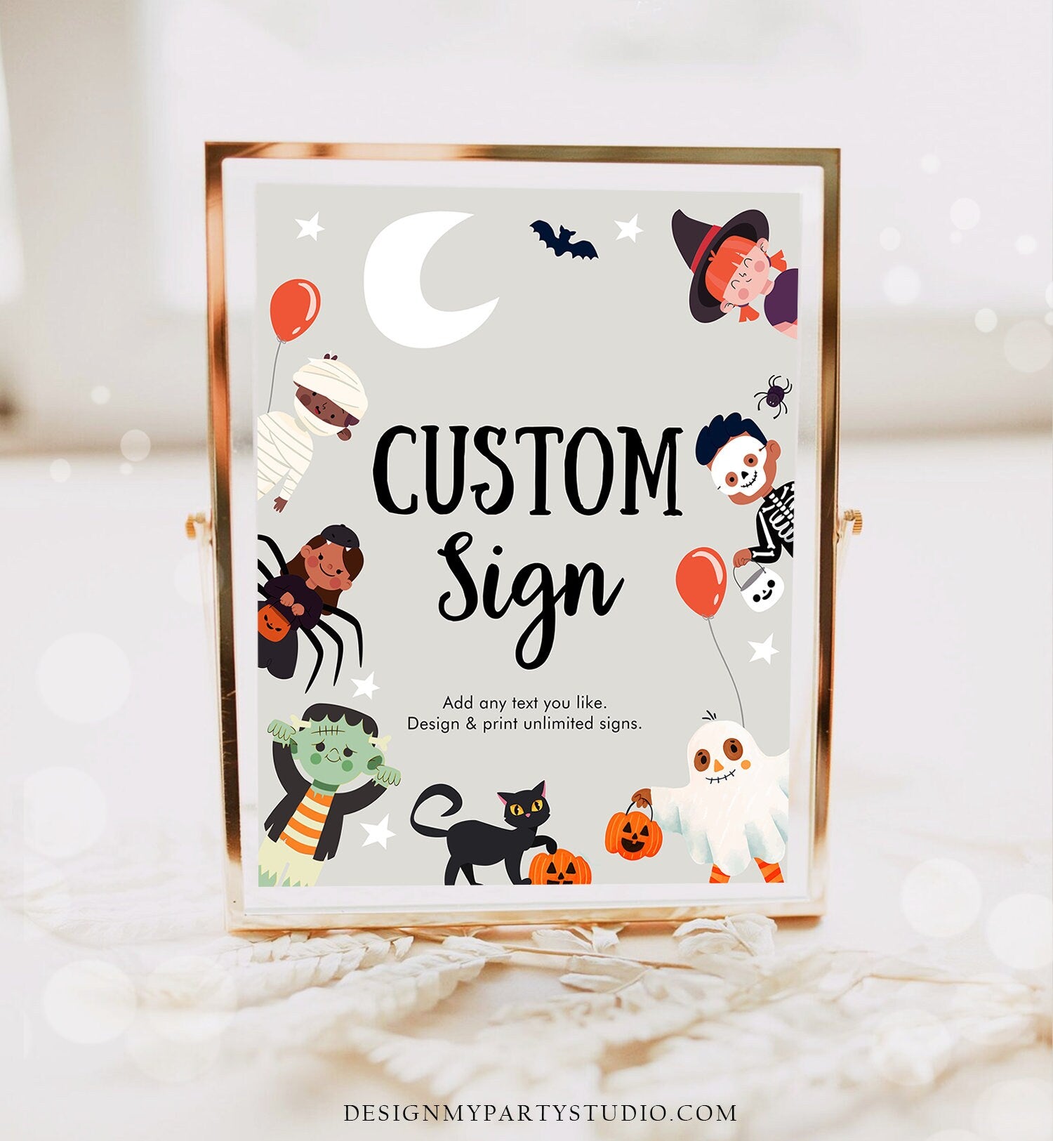 Editable Custom Halloween Sign Birthday Ghost Costume Kids Spooky Spooktacular Monster With Mummy Table 8x10 Corjl Template Printable 0473