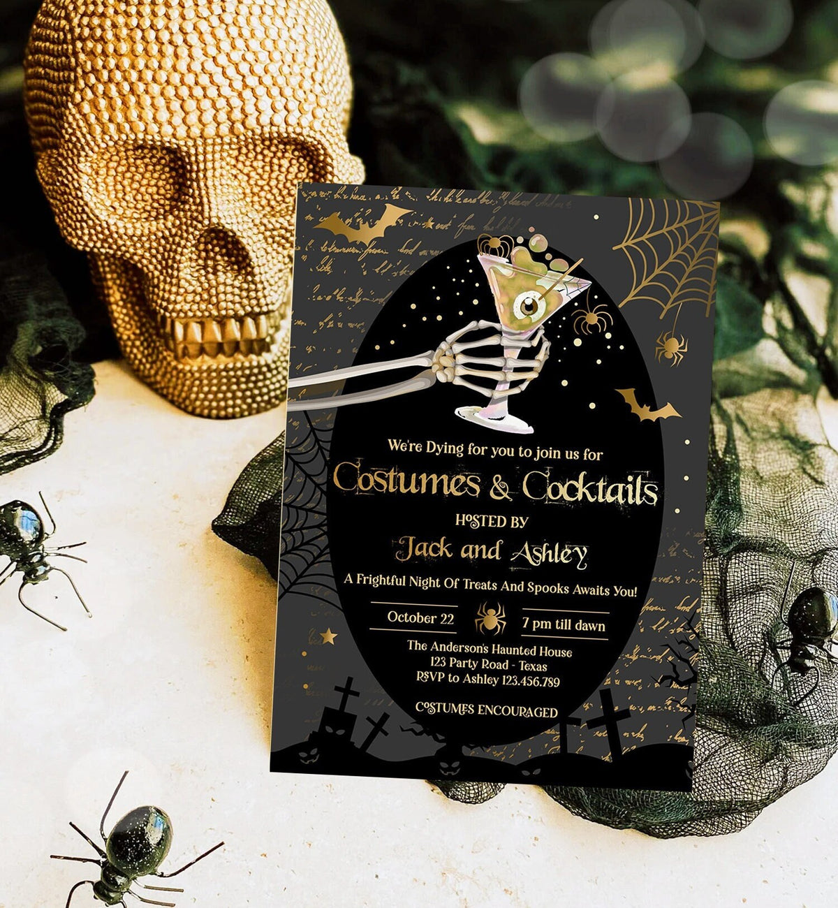 Editable Costumes And Cocktails Halloween Party Invitation Adult Halloween Party Boos or Brews Vintage Gothic Party Download Corjl 0472 0009