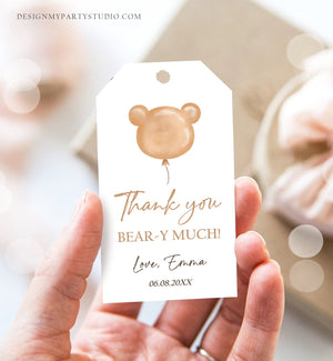 Editable Boho Teddy Bear Favor Tags Thank You Beary Much Tag Bearly Wait Baby Shower Bear Label Boy Girl Template Corjl PRINTABLE 0439