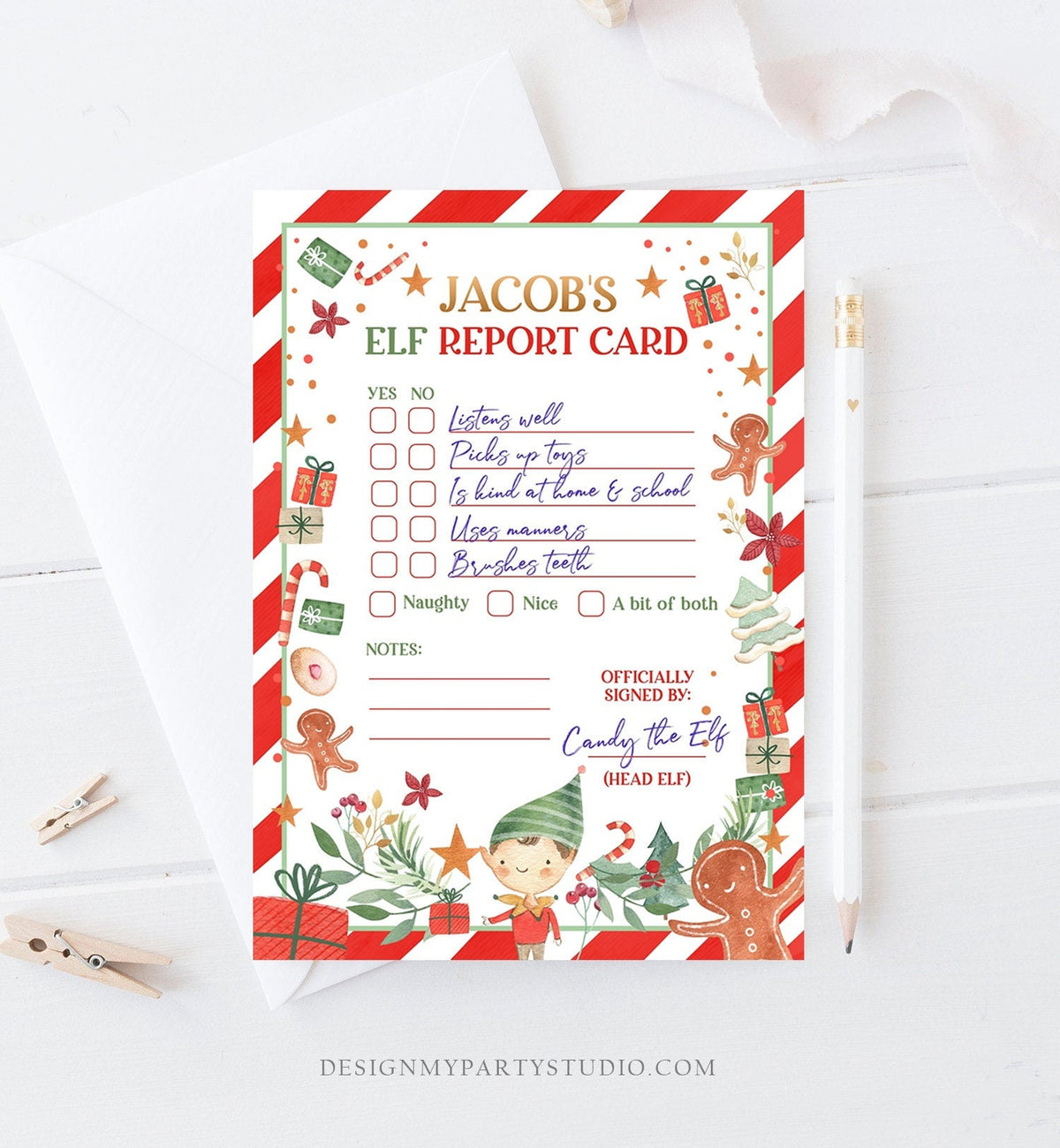 Editable Elf Report Card Personalized Elf Letter Christmas Elf Letter From Your Elf Report Card Santa Claus Decor Printable Template 0358