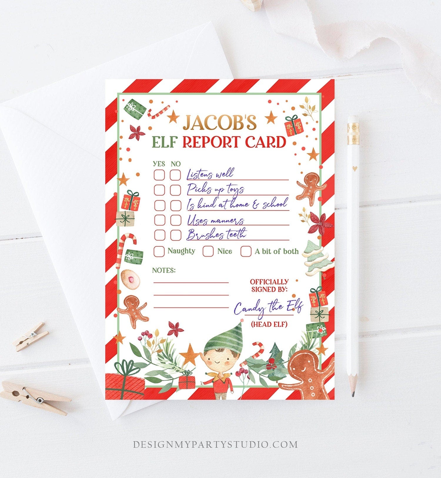 Editable Elf Report Card Personalized Elf Letter Christmas Elf Letter From Your Elf Report Card Santa Claus Decor Printable Template 0358