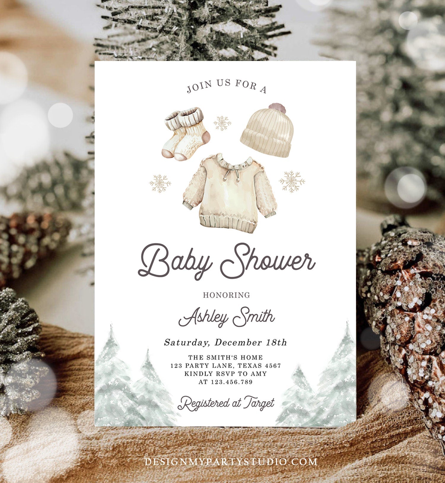 Editable Winter Baby Shower Invitation Baby It's Cold Outside Christmas Baby Shower Gender Neutral Watercolor Template Download Corjl 0491