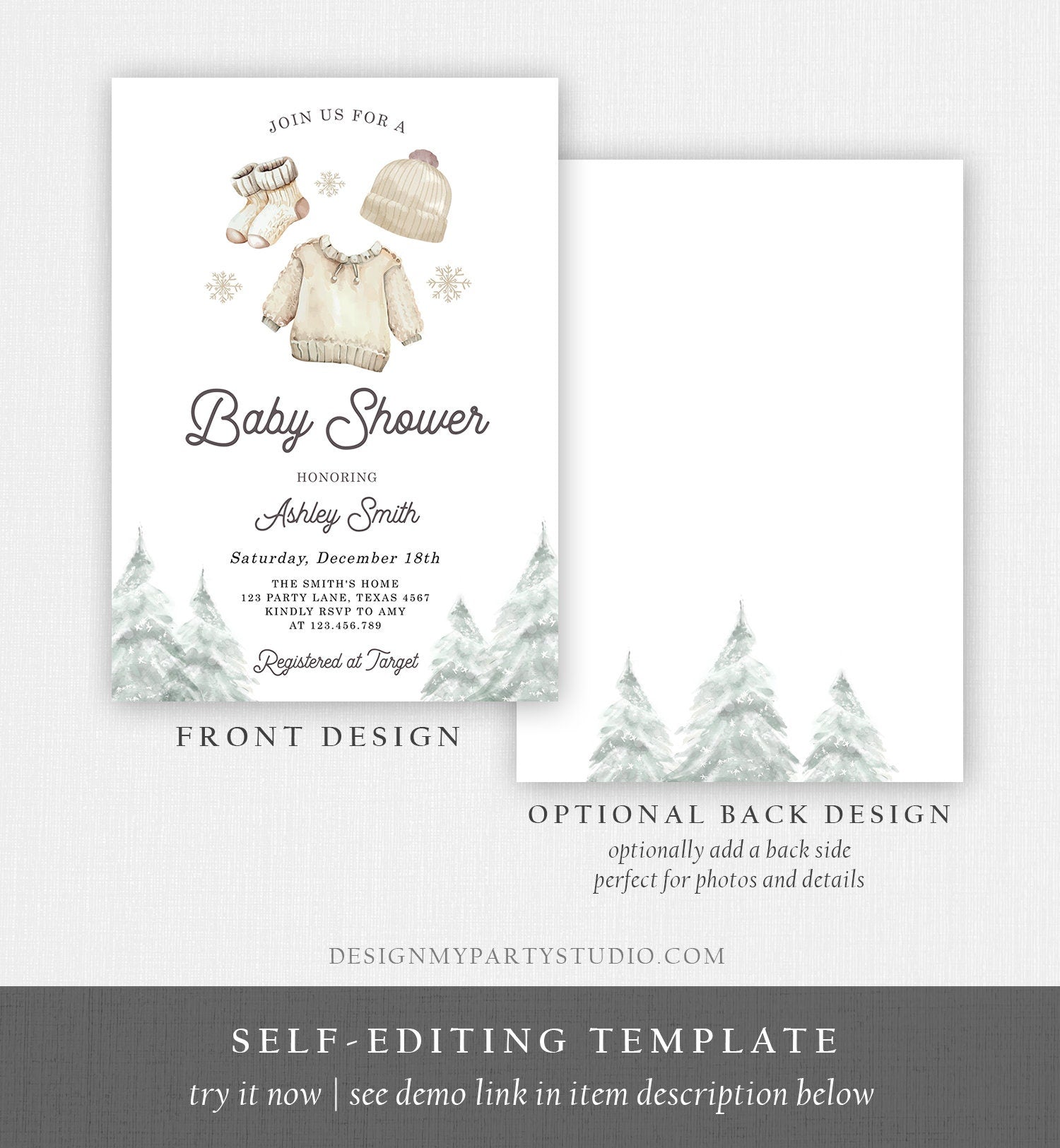 Editable Winter Baby Shower Invitation Baby It's Cold Outside Christmas Baby Shower Gender Neutral Watercolor Template Download Corjl 0491