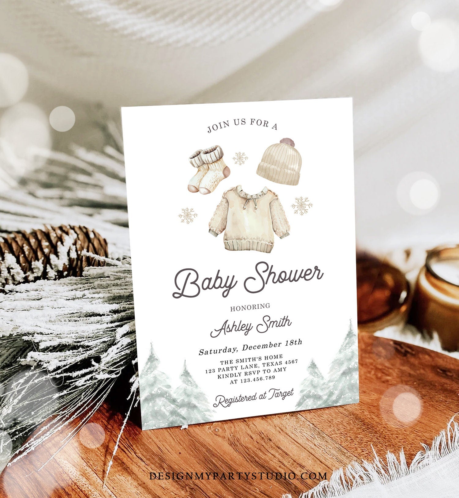 Editable Winter Baby Shower Invitation Baby It's Cold Outside Christmas Baby Shower Gender Neutral Watercolor Template Download Corjl 0491