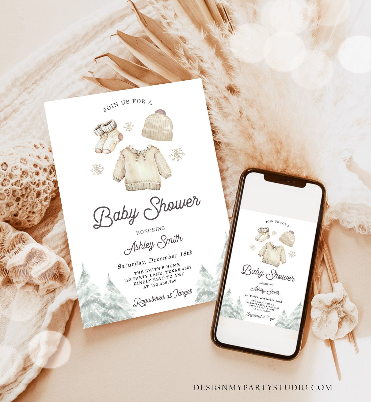 Editable Winter Baby Shower Invitation Baby It's Cold Outside Christmas Baby Shower Gender Neutral Watercolor Template Download Corjl 0491