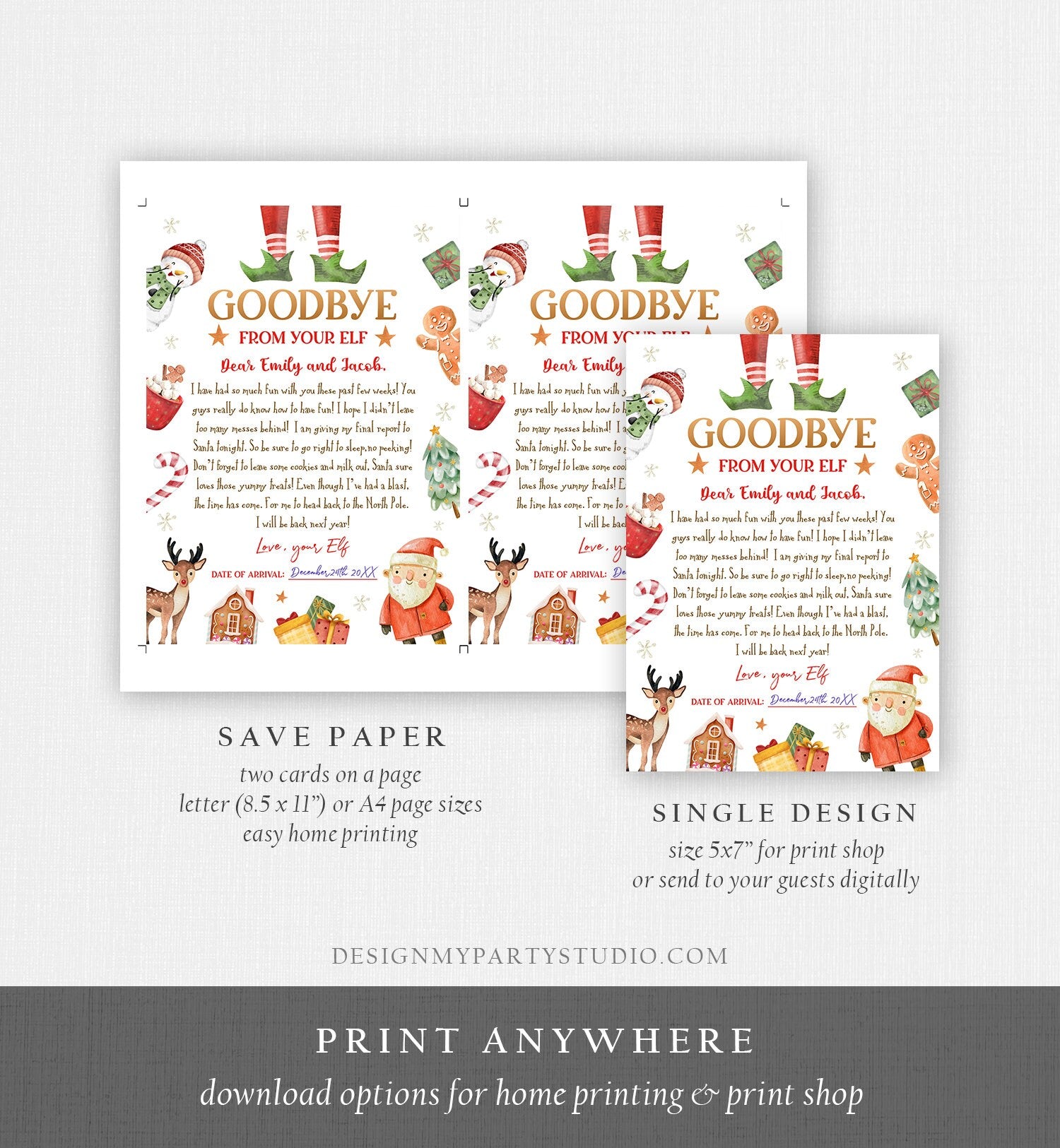 Editable Elf Goodbye Letter Departure Letter Christmas Goodbye to Your Elf Christmas Elf Letter Santa Claus Poem Printable Template 0445