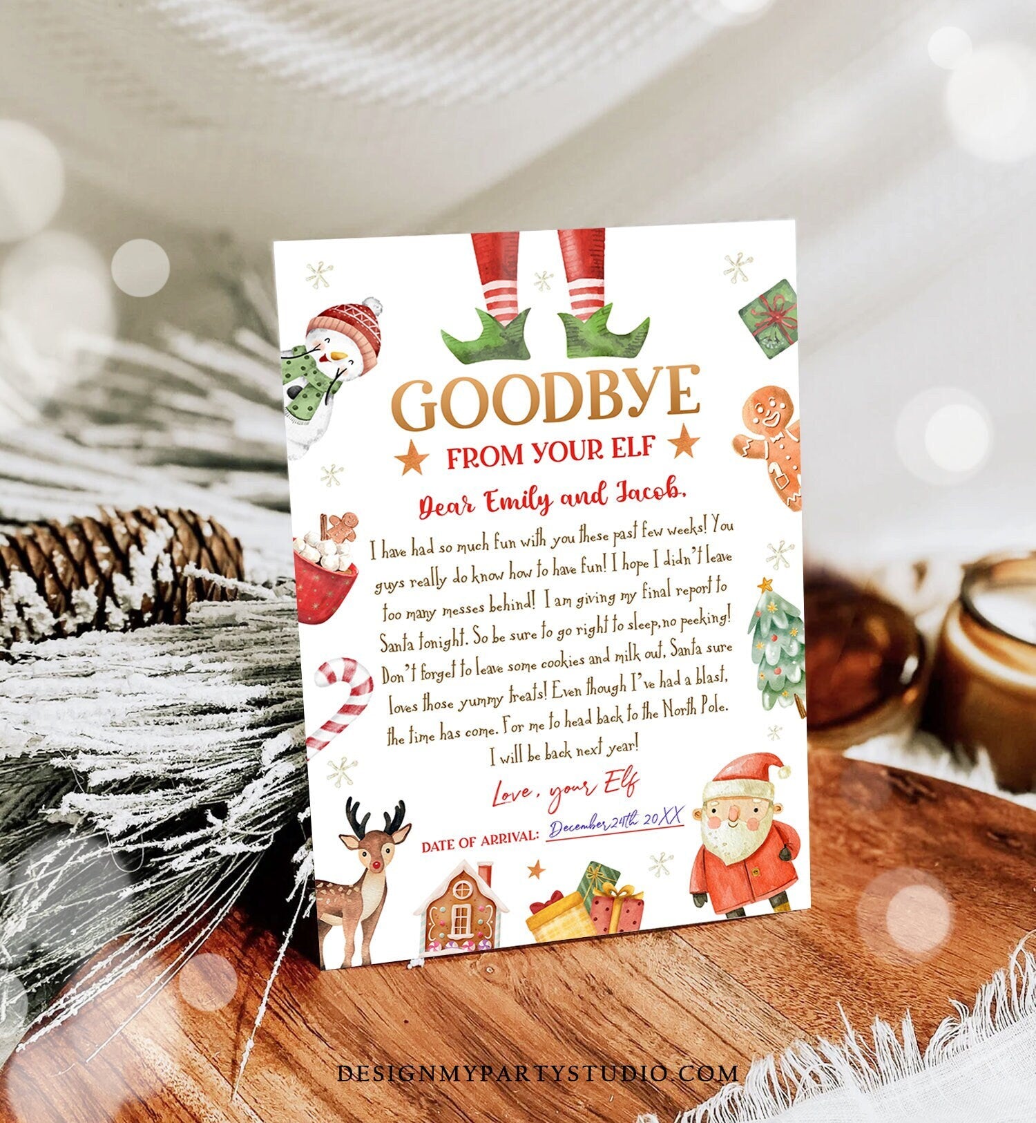 Editable Elf Goodbye Letter Departure Letter Christmas Goodbye to Your Elf Christmas Elf Letter Santa Claus Poem Printable Template 0445