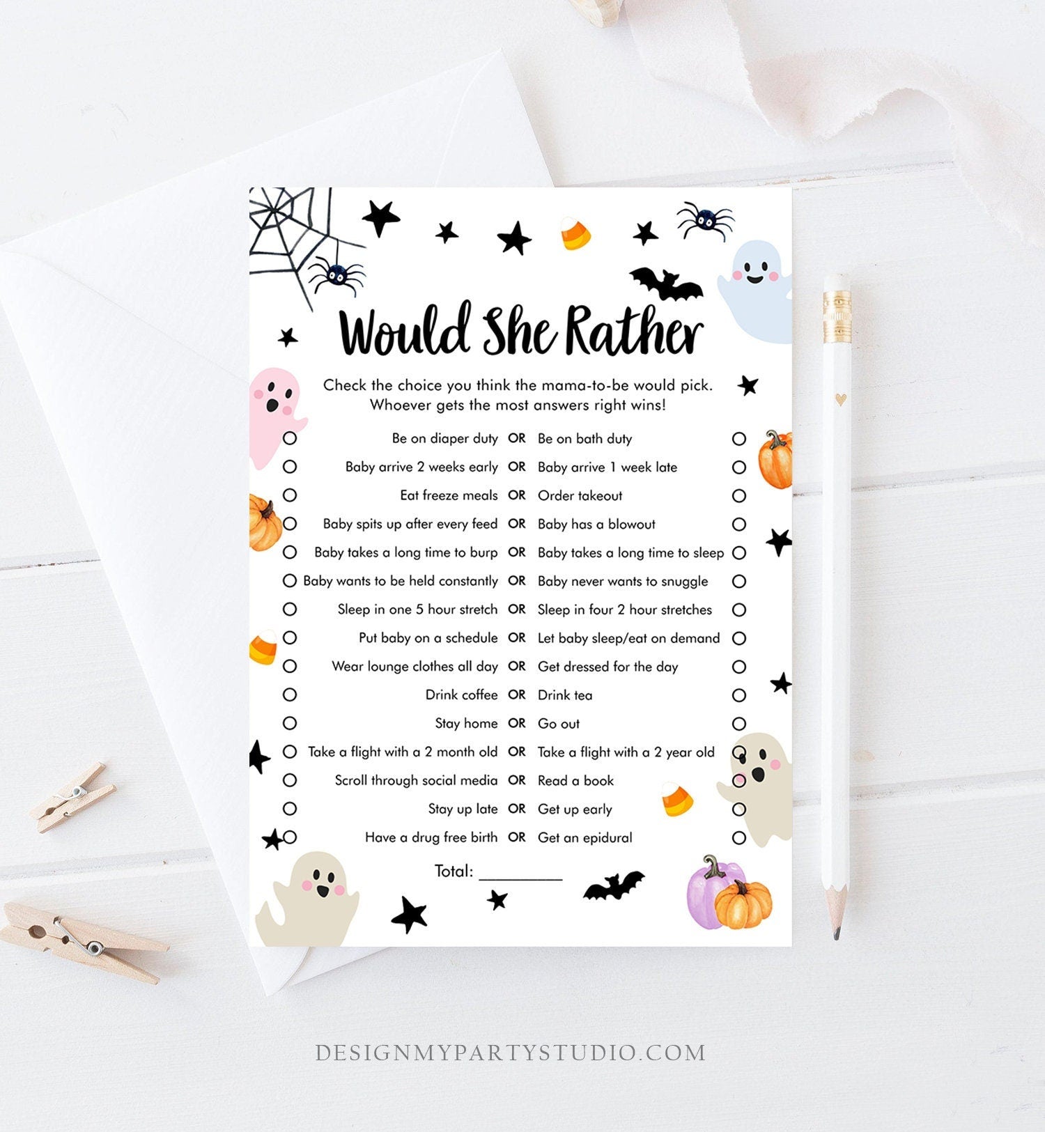 Editable Would She Rather Baby Shower Game Little Boo Baby Shower Halloween Baby Shower Activity Ghost Guess Corjl Template Printable 0418