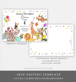 Editable Calling All Party Animals Birthday Invitation Wild One Jungle Zoo Safari Animals Boy Girl Download Printable Corjl Template 0482