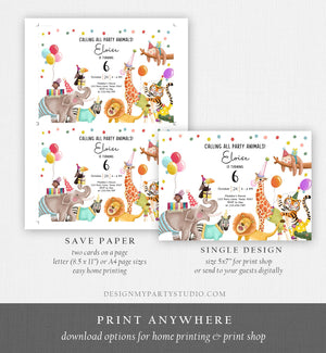 Editable Calling All Party Animals Birthday Invitation Wild One Jungle Zoo Safari Animals Boy Girl Download Printable Corjl Template 0482