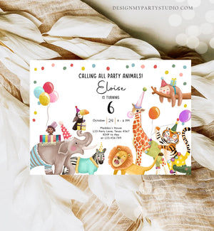 Editable Calling All Party Animals Birthday Invitation Wild One Jungle Zoo Safari Animals Boy Girl Download Printable Corjl Template 0482