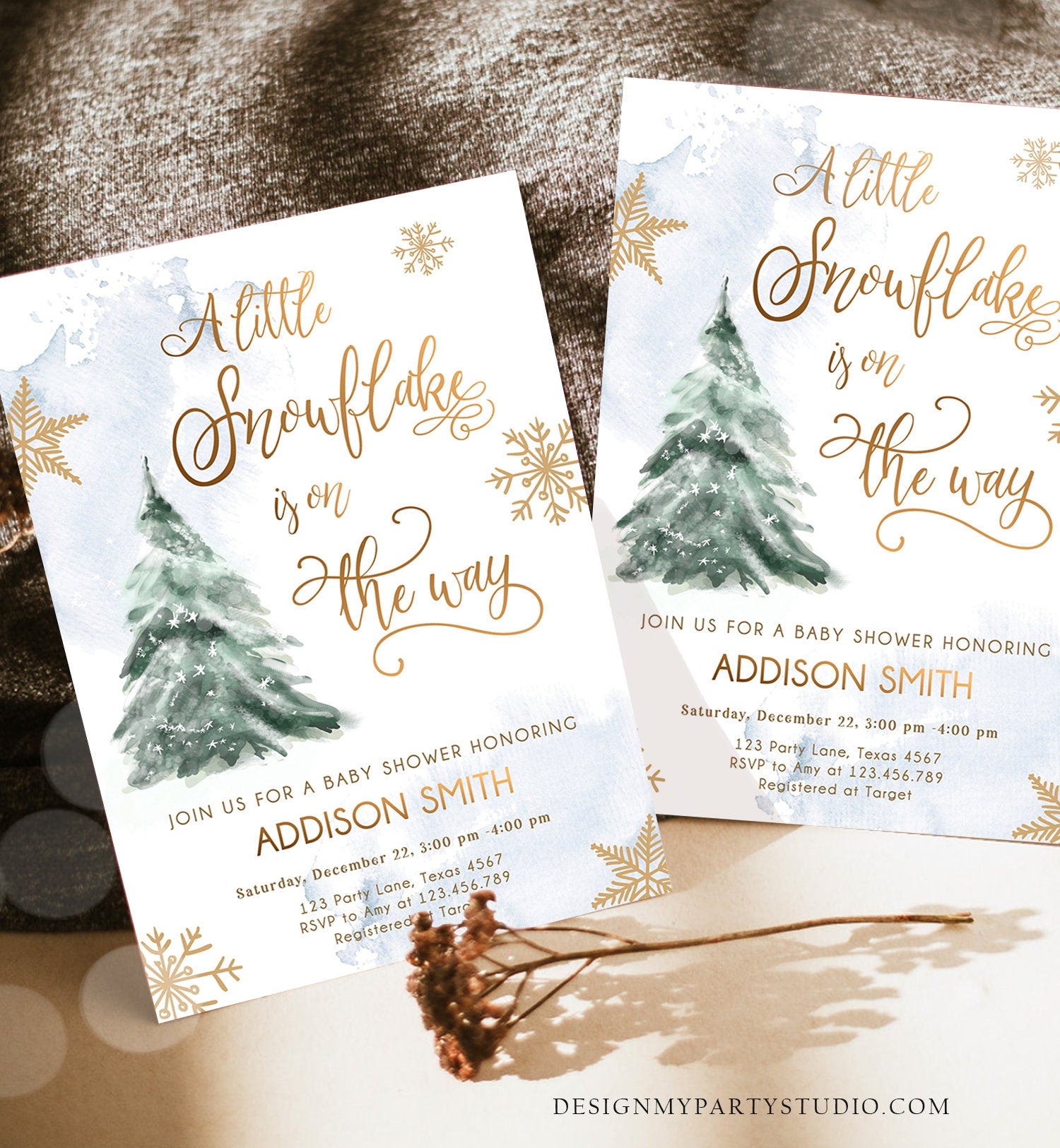 Editable Little Snowflake on The Way Baby Shower Invitation Winter Baby Shower Baby Its Cold Outside Watercolor Template Download Corjl 0363