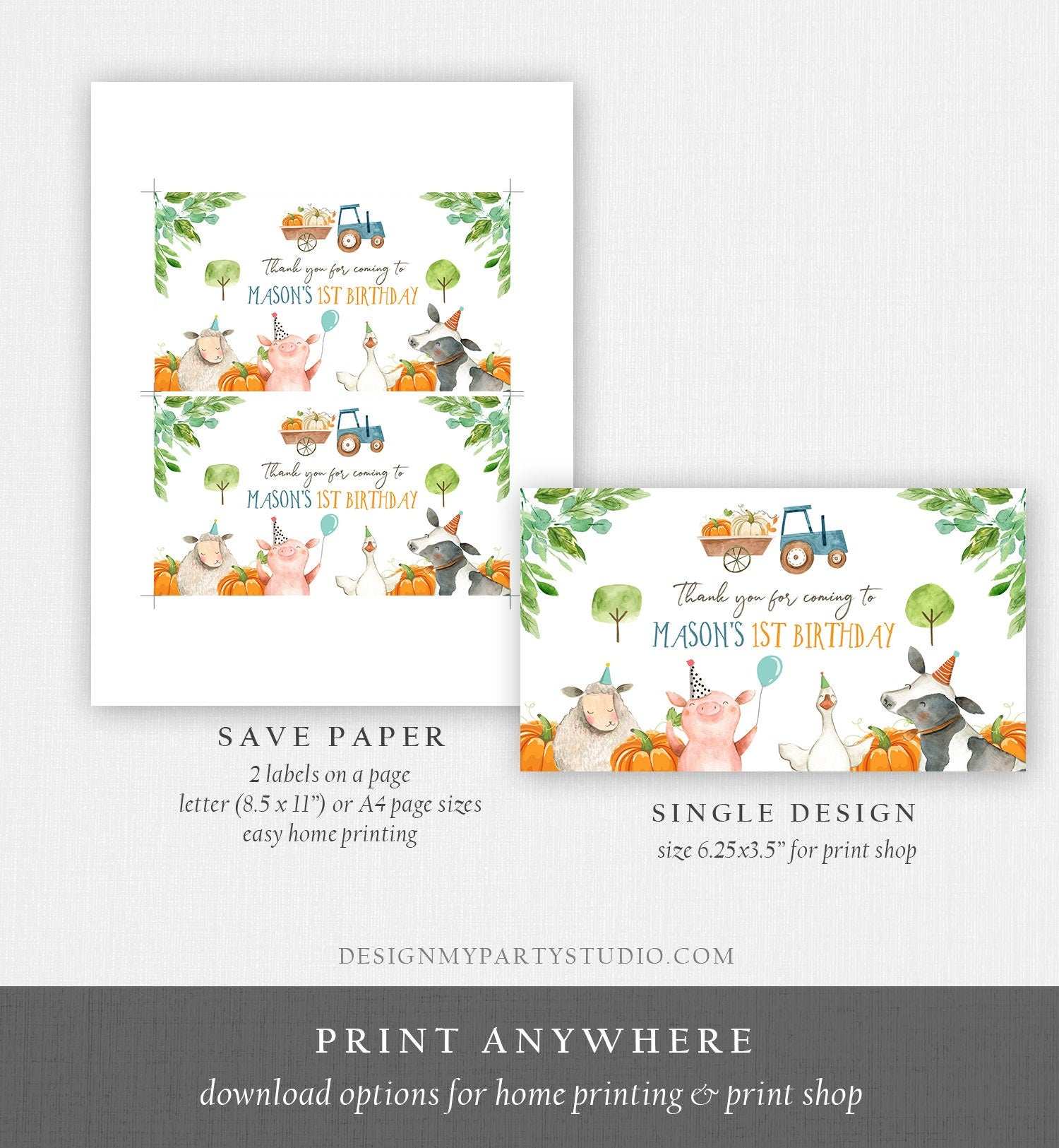 Farm Animals Gable Gift Box Label Boy Farm Birthday Treat Box Label Barnyard Party Farm Boy Fall Pumpkin Download Printable Corjl 0155