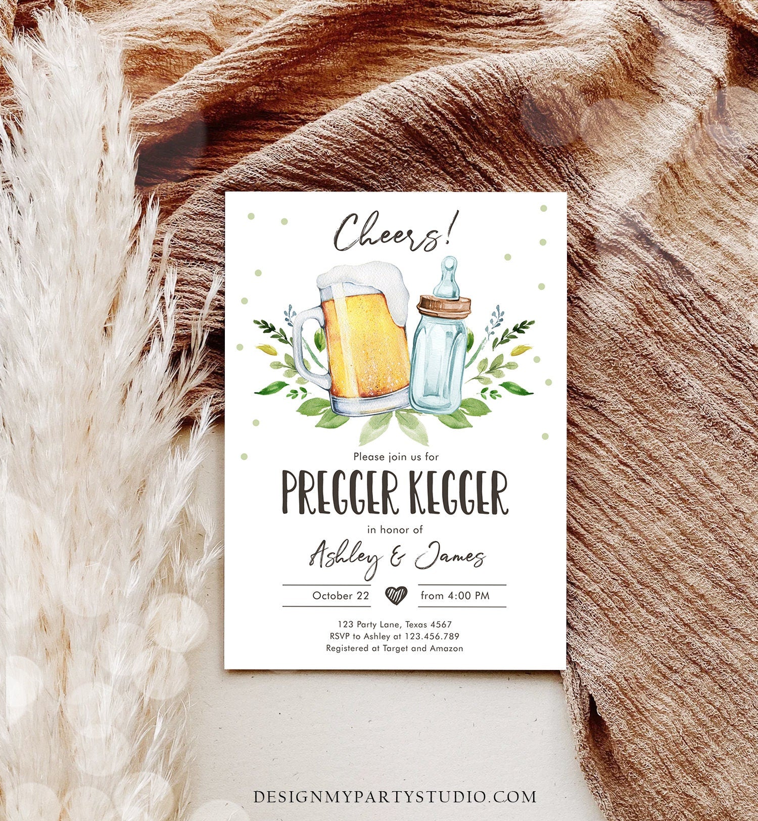 Editable Pregger Kegger Invitation Bottle and Beers Baby Shower Cheers Coed Couples Shower Download Corjl Template Printable 0190