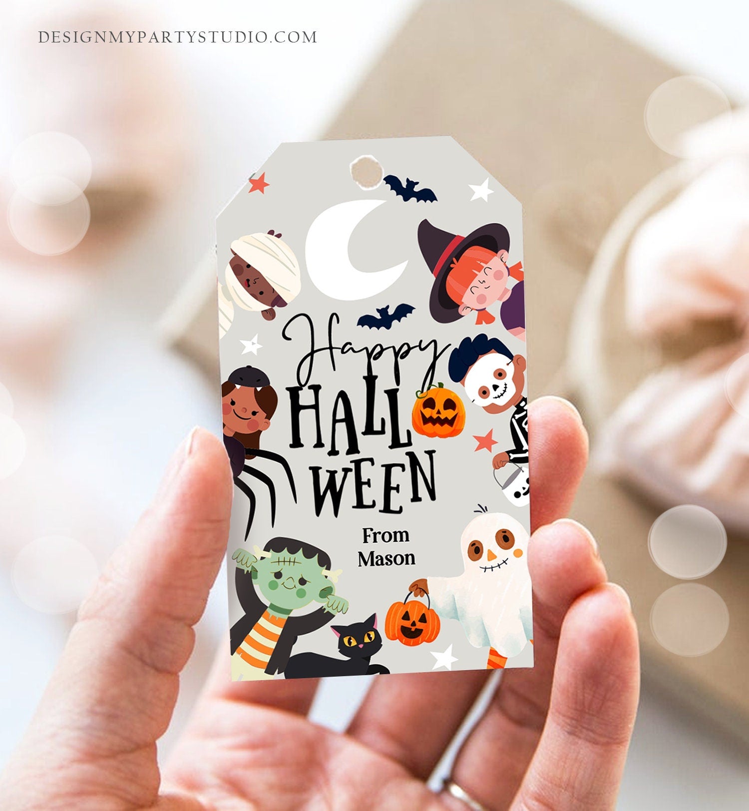 Editable Happy Halloween Gift Tags Trick Or Treat Favor Tags Ghost Treat Tag Personalized Download Printable Template 0473 0261 0009