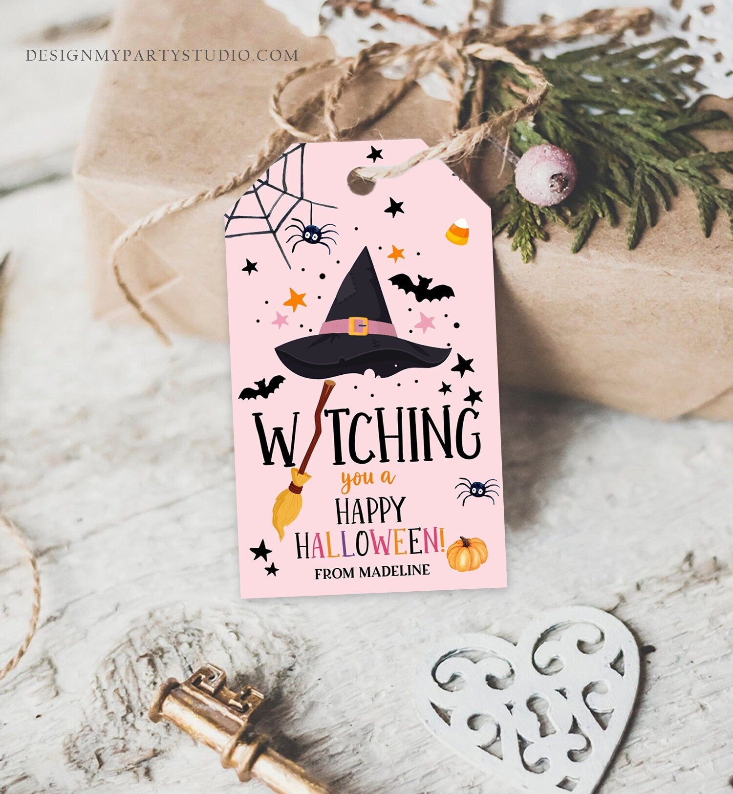 Editable Halloween Favor Tags Witching You a Happy Halloween Trick Or Treat Favor Birthday Party Digital Download Template Printable 0261