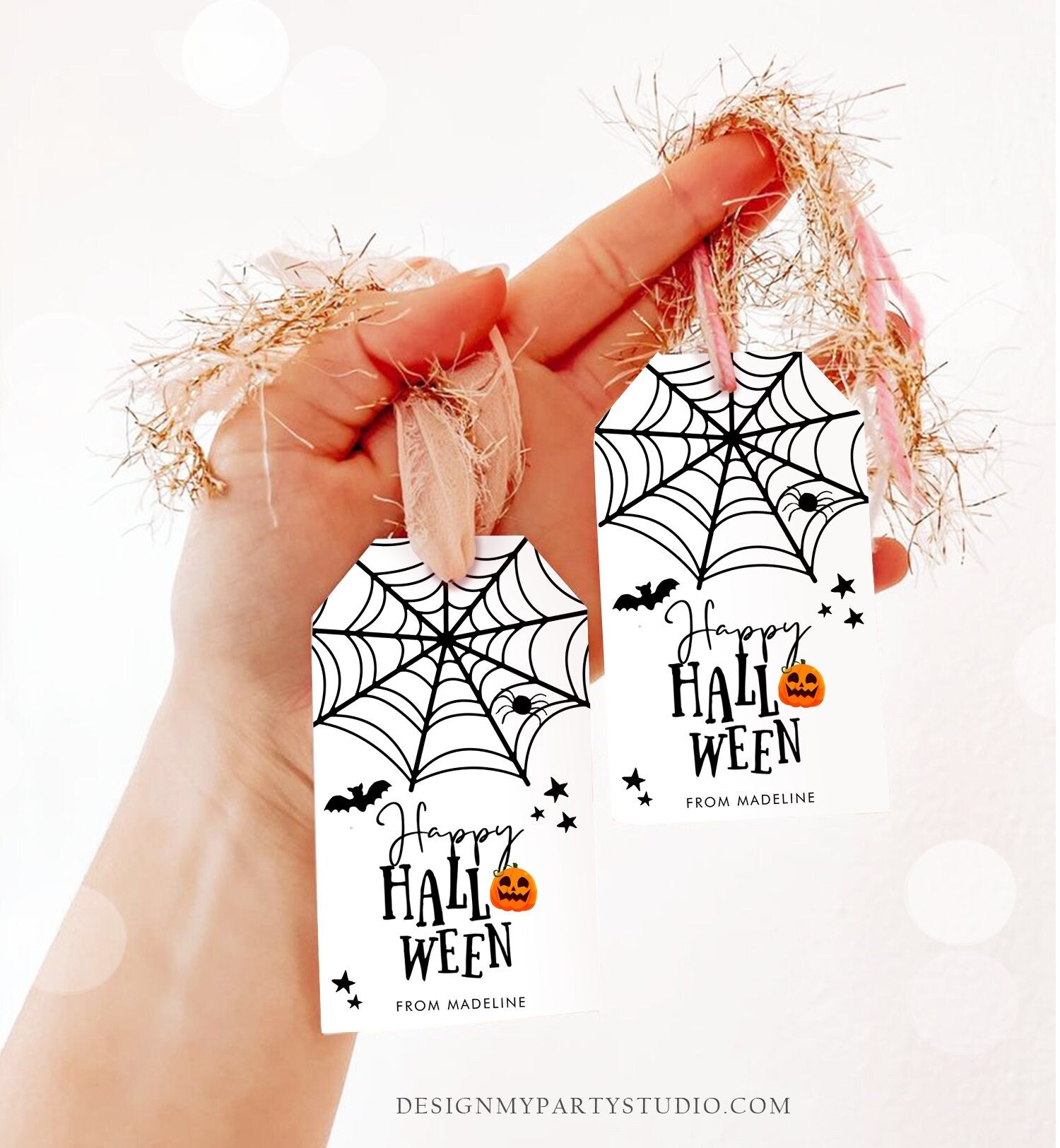 Editable Happy Halloween Gift Tags Trick Or Treat Favor Tags Spiderweb Treat Bag Spooky Personalized Download Printable Corjl 0261 0009