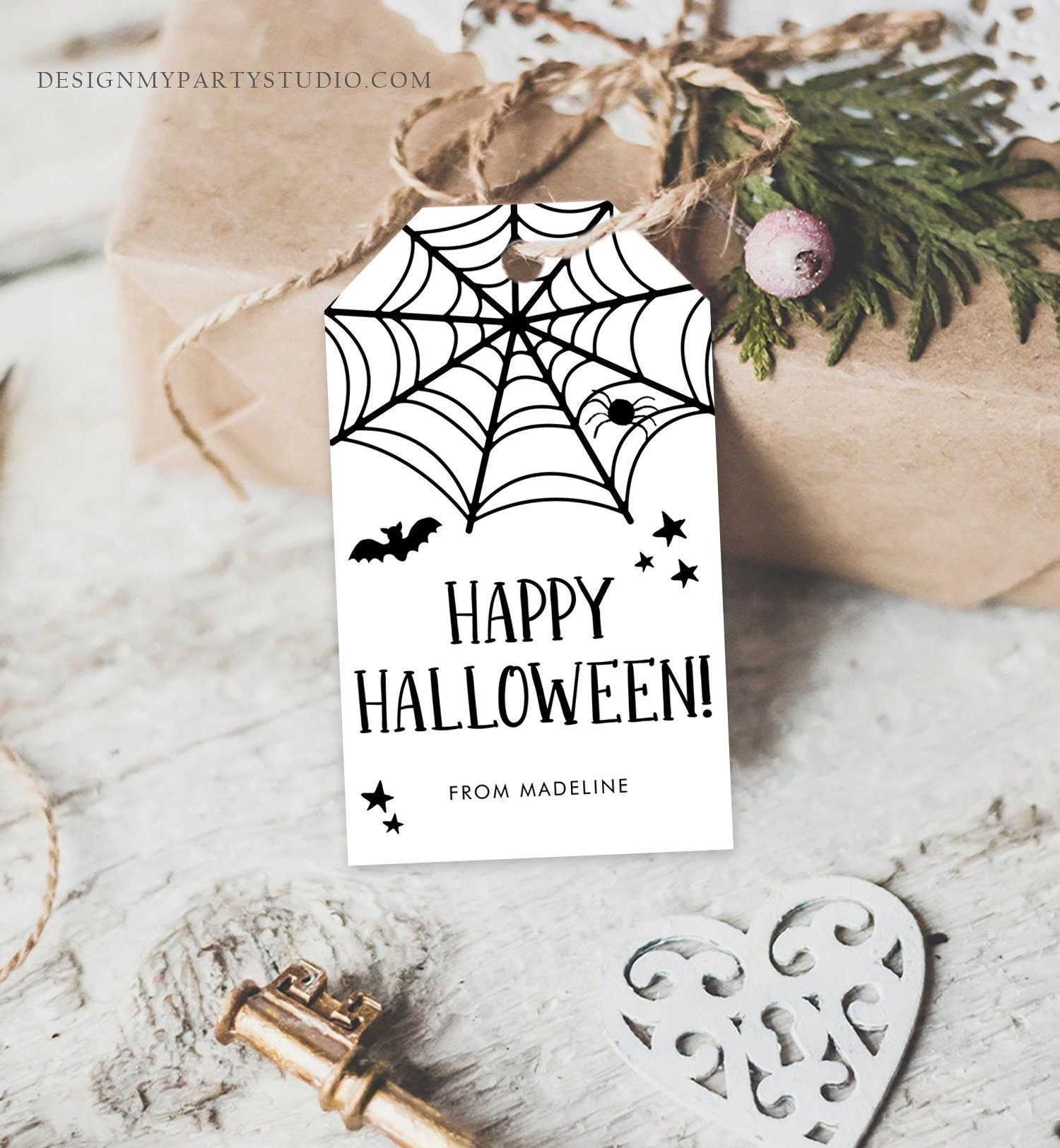 Editable Happy Halloween Gift Tags Trick Or Treat Favor Tags Spiderweb Treat Bag Spooky Personalized Download Template Printable 0261 0009