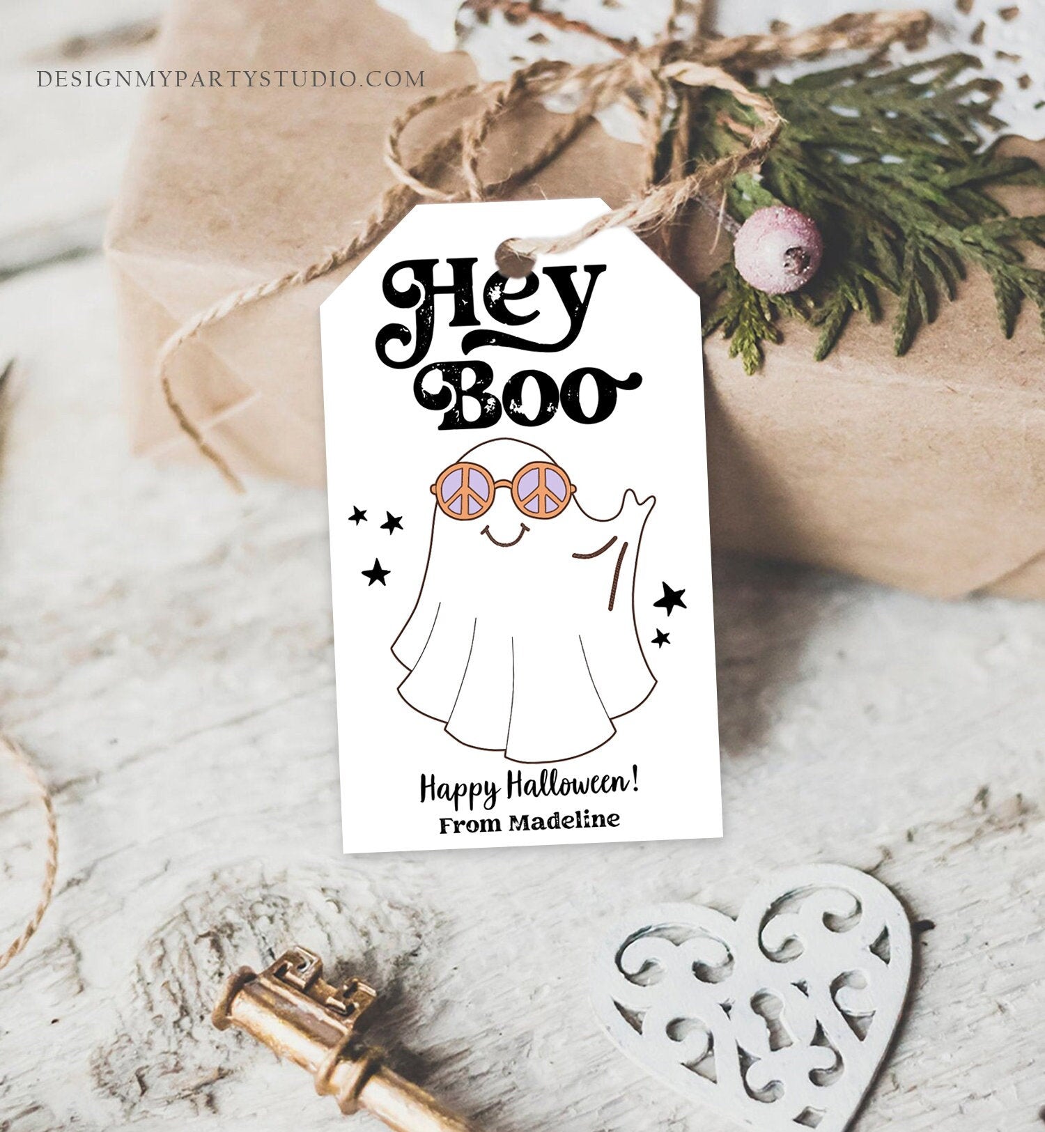 Editable Retro Halloween Favor Tags Hey Boo Gift Tags Costume Party Trick Or Treat School Classroom Digital Download Template Printable 0261