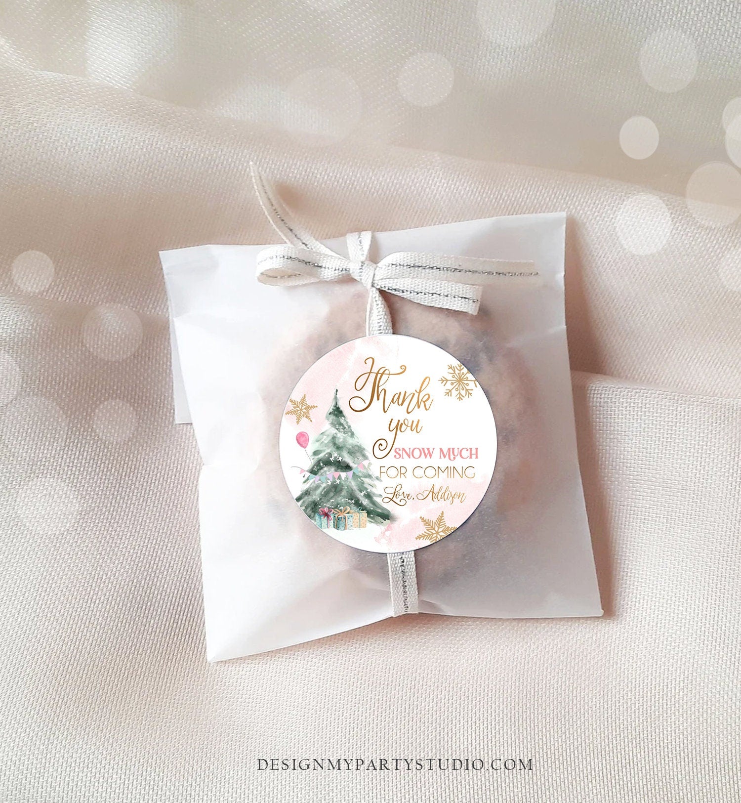 Editable Winter Tree Thank You Tag Winter Onederland Girl Christmas Thank You Snow Much Birthday Pink Gold Gift Corjl Printable 0363