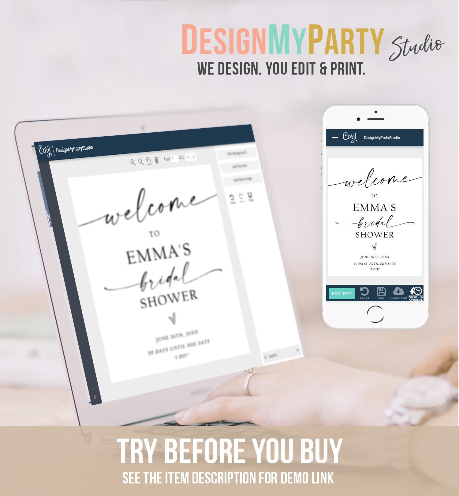 Editable Minimalist Bridal Shower Welcome Sign Wedding Couples Shower Boho Rustic Modern Calligraphy Digital Template Printable 0493