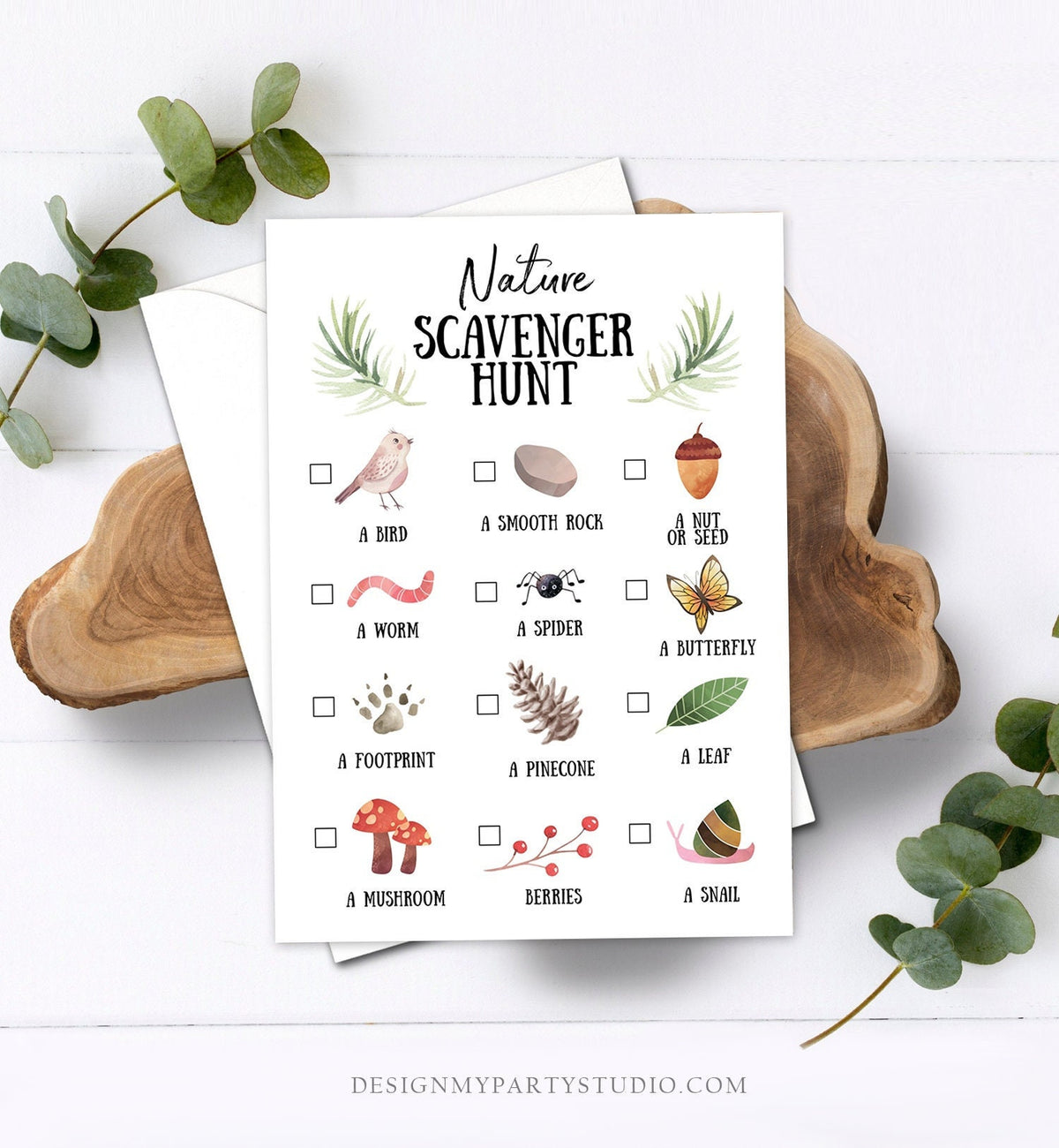 Editable Nature Scavenger Hunt for Kids Hiking Outdoor Camping Party Game Trail Nature Walk Woodland Digital Download Template Printable