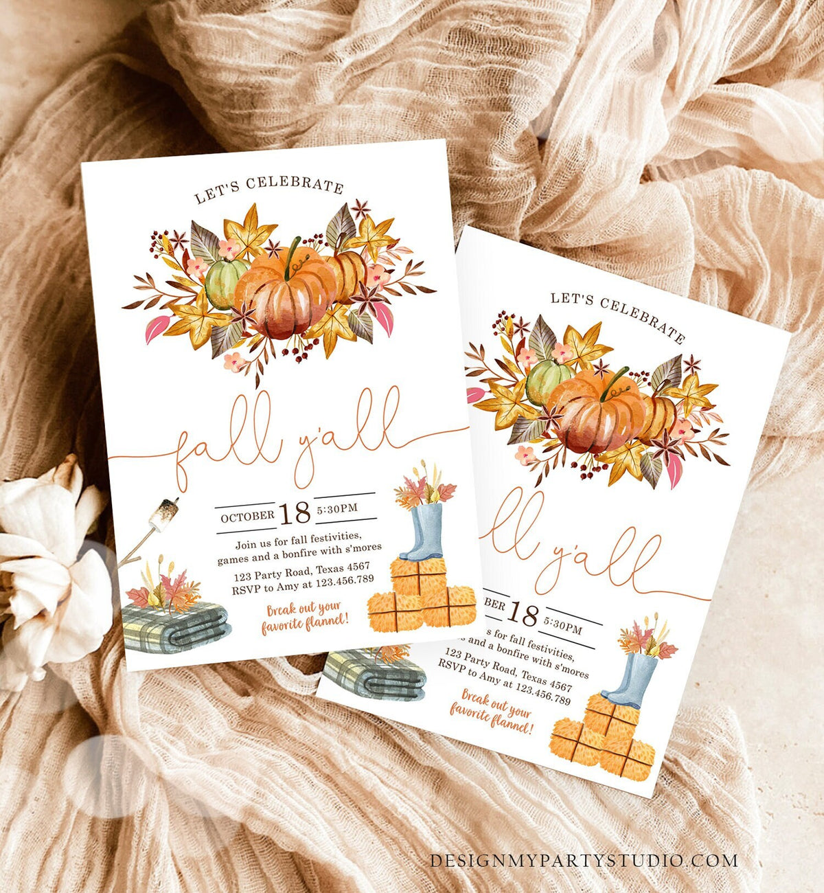 Editable Fall Y&#39;all Party Invitation Fall Festival Party Backyard Bonfire Neighborhood All Things Fall Harvest Fall Fest Template Corjl 0488