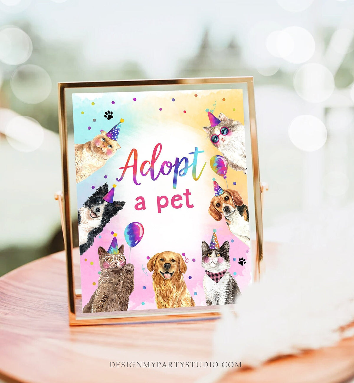 Adopt a Pet Birthday Sign Cats and Dogs Party Kitty Birthday Puppy Adoption Sign Pawty Decor Party Animals Sign Girl Download Printable 0460