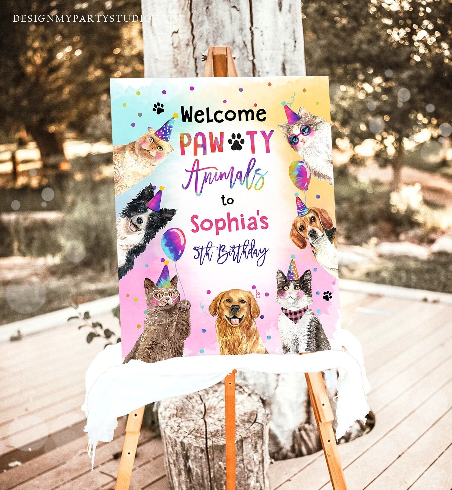 Editable Cats and Dogs Birthday Party Animals Welcome Sign Kitten Birthday Puppy Dog Pawty Animals Cute Kitten Template Corjl PRINTABLE 0460