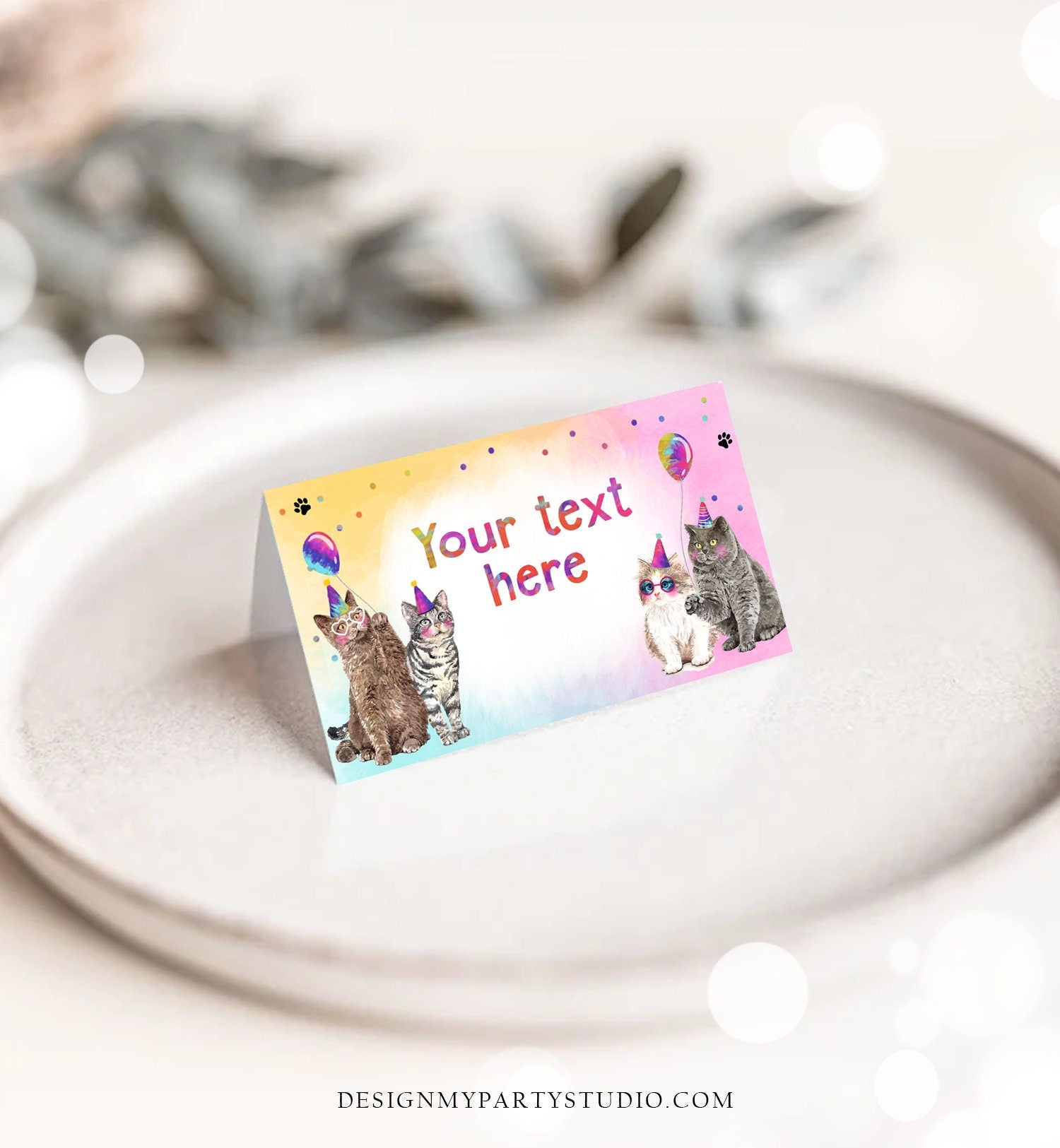 Editable Cats Food Labels Kitten Birthday Place Card Tent Card Escort Card Cat Party Pet Party Animals Girl Printable Template Corjl 0460