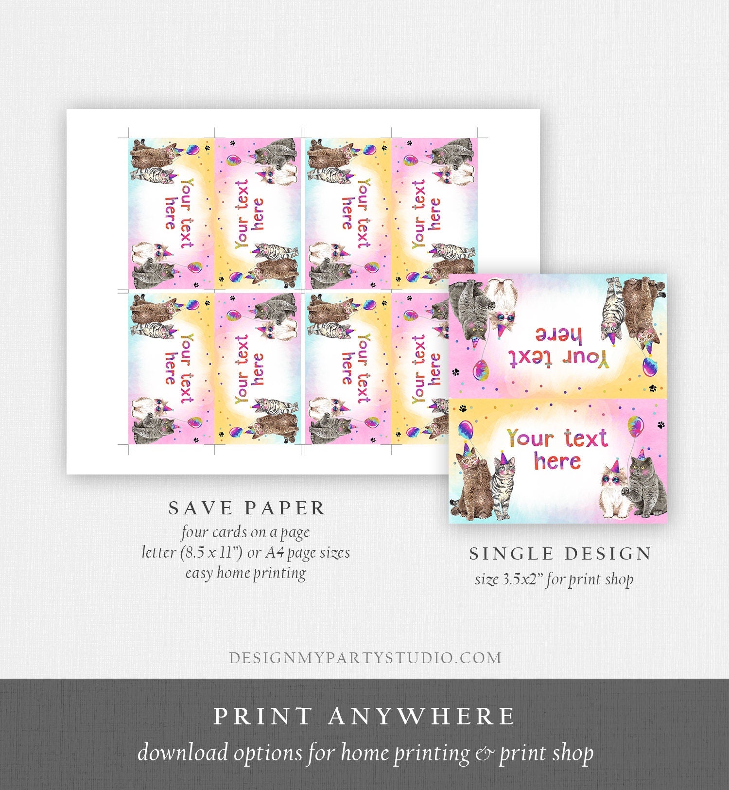 Editable Cats Food Labels Kitten Birthday Place Card Tent Card Escort Card Cat Party Pet Party Animals Girl Printable Template Corjl 0460