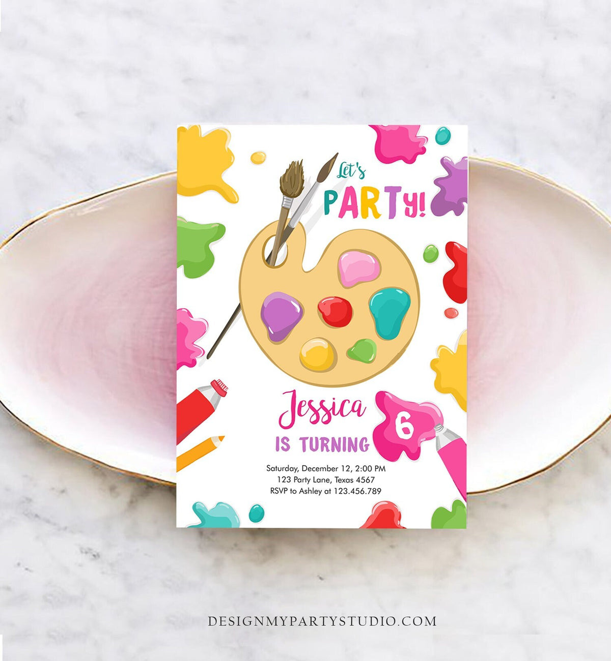 Editable Painting Party Invitation Art Party Birthday Invite Girl Pink Paint Craft Party Download Printable Template Digital Corjl 0319