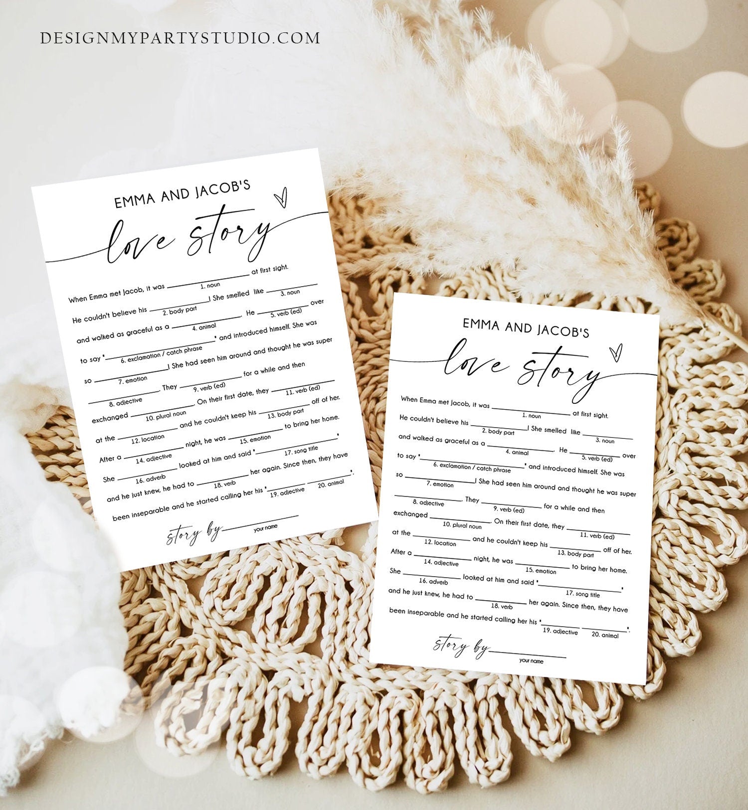 Editable Love Story Funny Bridal Shower Game Minimalist Modern Wedding Activity Couples Wedding Activity Corjl Template Printable 0493