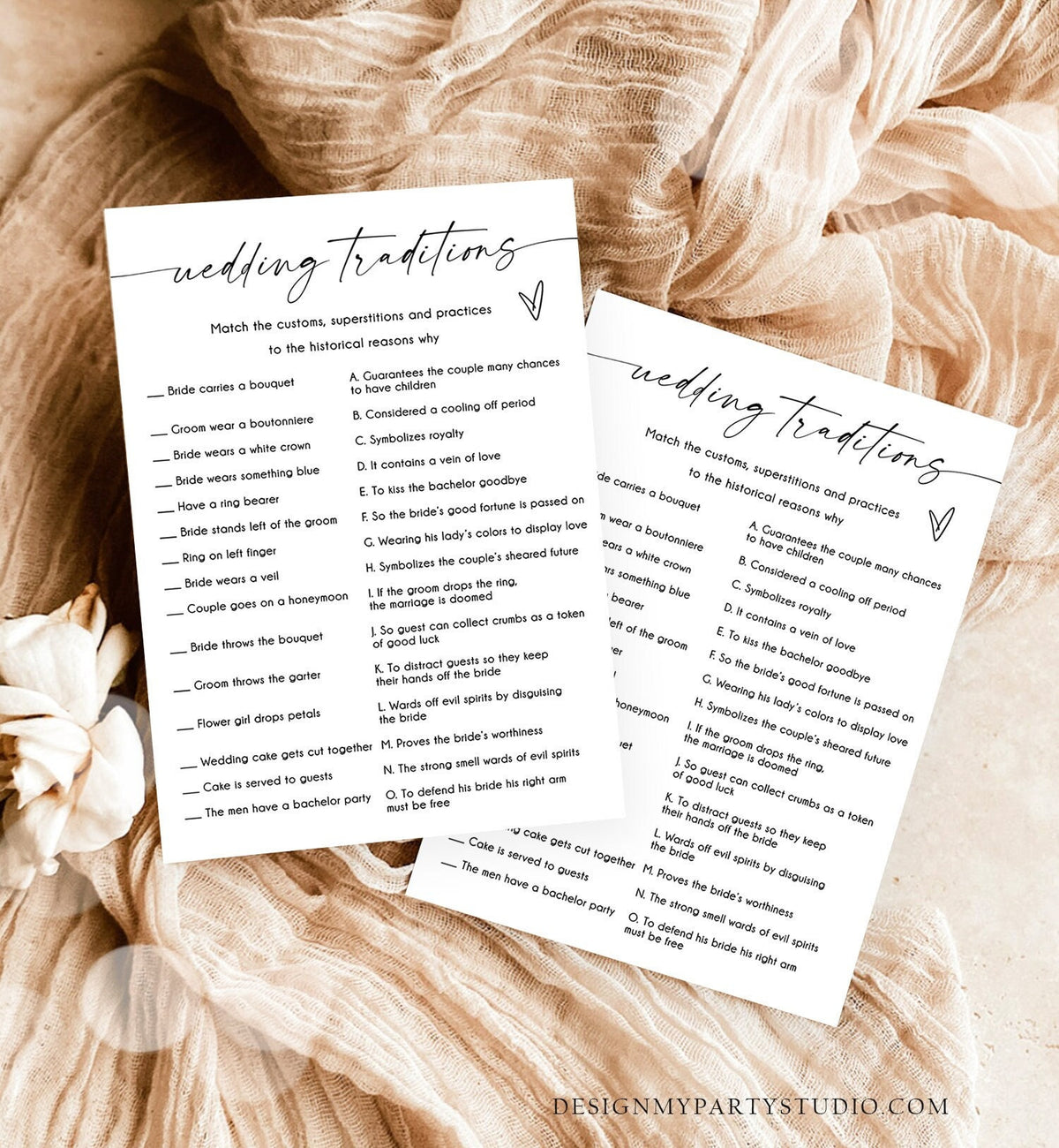 Editable Wedding Traditions Bridal Shower Game Minimalist Modern Wedding Activity Questions Corjl Template Printable 0493