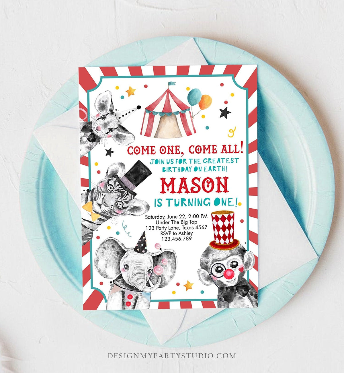 Editable Circus Birthday Invitation Party Animals Circus Invitation Carnival Invite Instant Download Printable Template Digital Corjl 0355