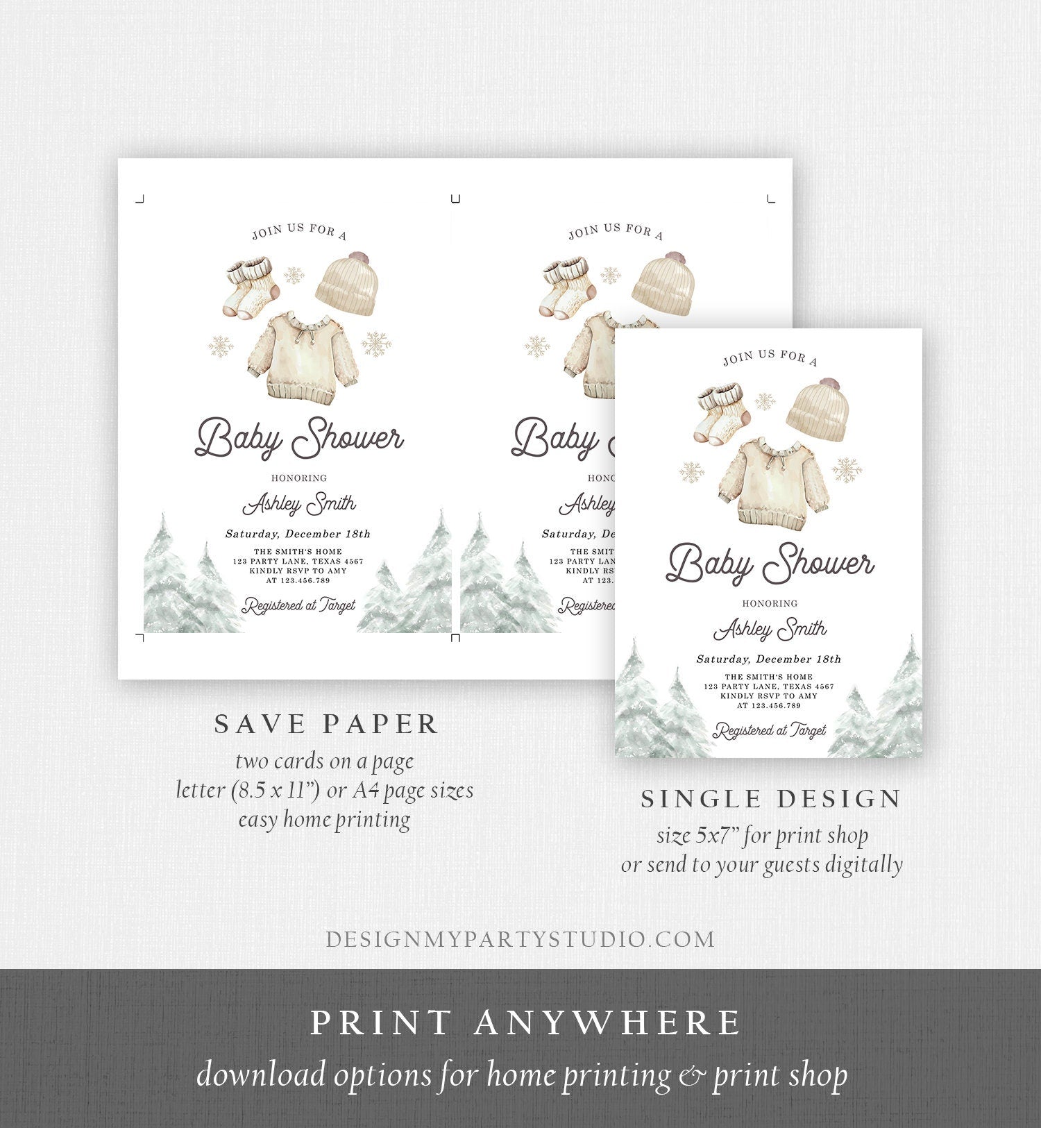 Editable Winter Baby Shower Invitation Baby It's Cold Outside Christmas Baby Shower Gender Neutral Watercolor Template Download Corjl 0491