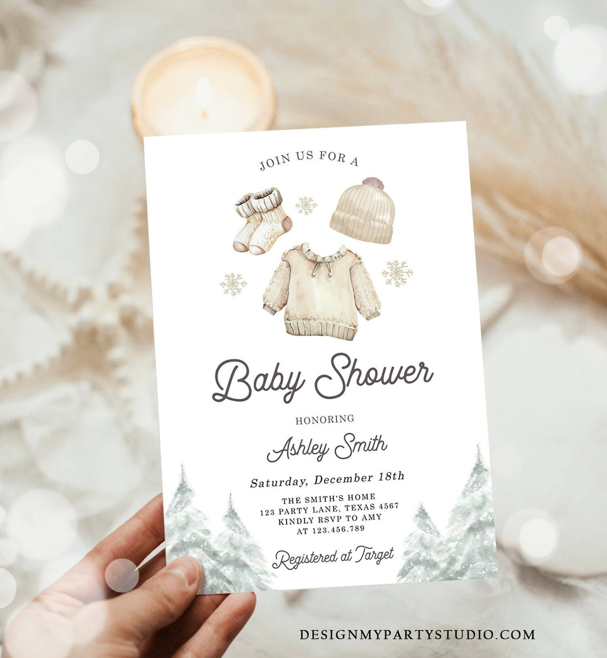 Editable Winter Baby Shower Invitation Baby It&#39;s Cold Outside Christmas Baby Shower Gender Neutral Watercolor Template Download Corjl 0491