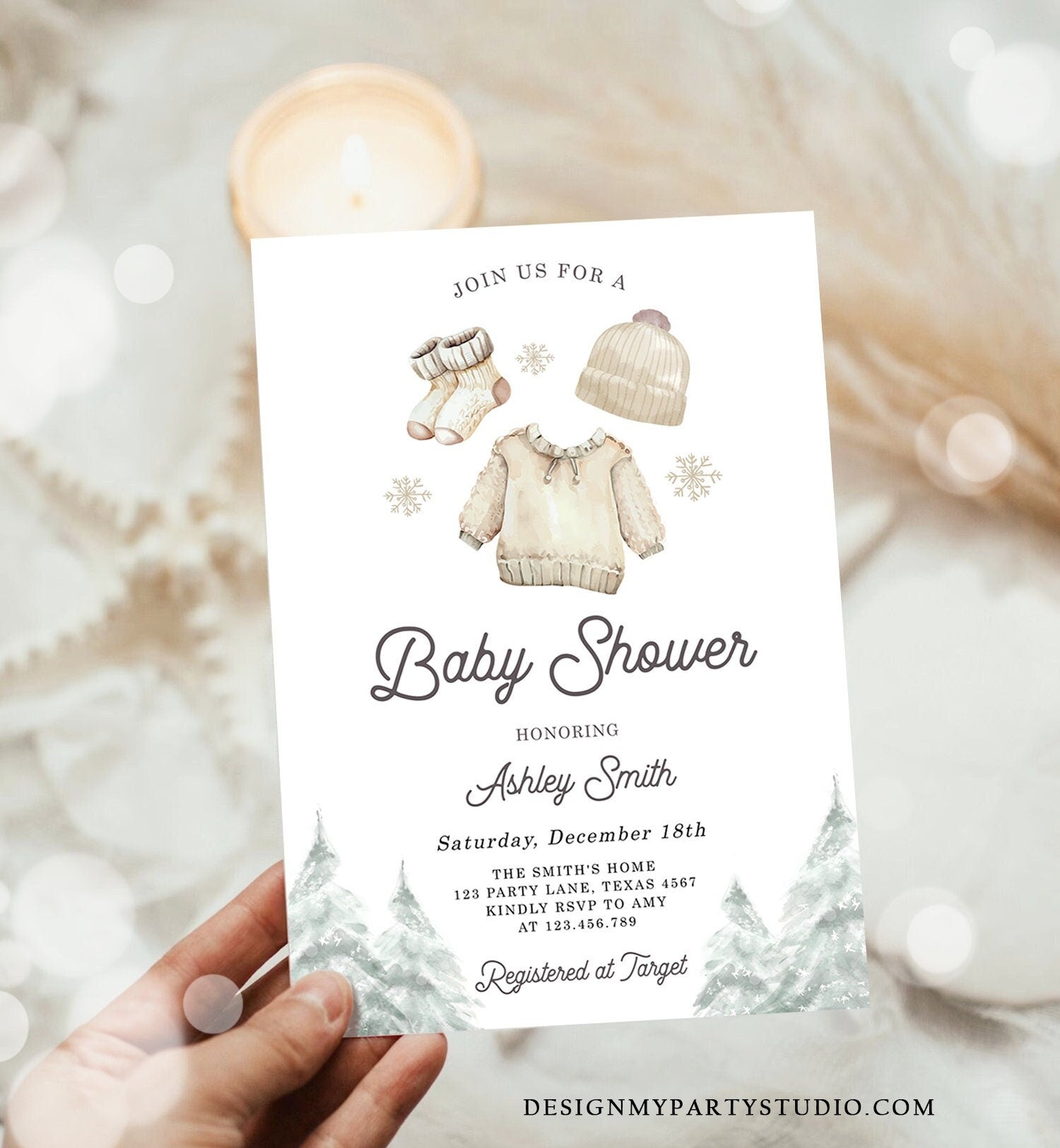 Editable Winter Baby Shower Invitation Baby It's Cold Outside Christmas Baby Shower Gender Neutral Watercolor Template Download Corjl 0491