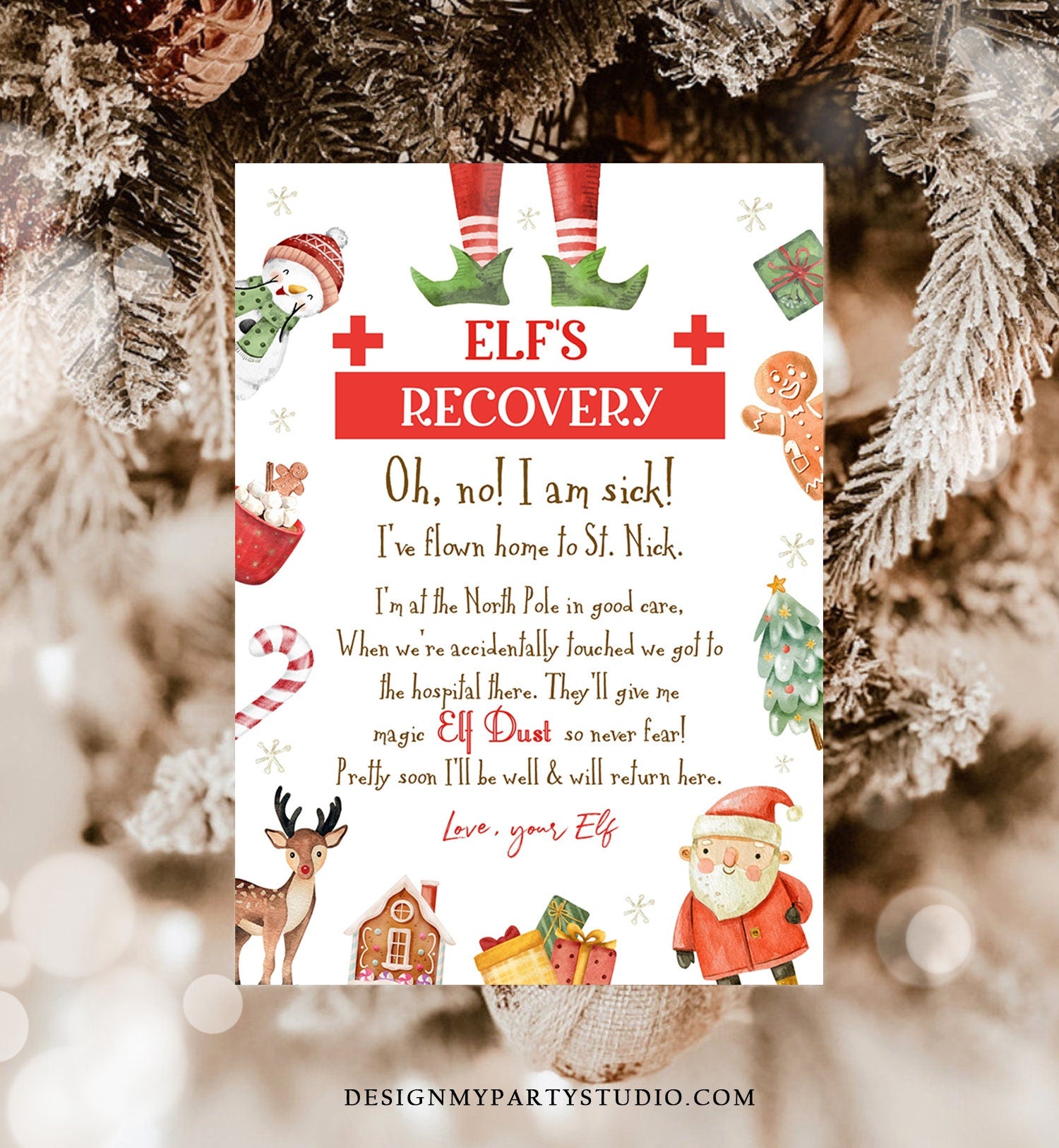 Editable Elf Recovery Letter If Touched and Lost Magic Elf Dust Elf Poem Girl I'm Sick Christmas Elf Xmas Decor Printable Template 0445