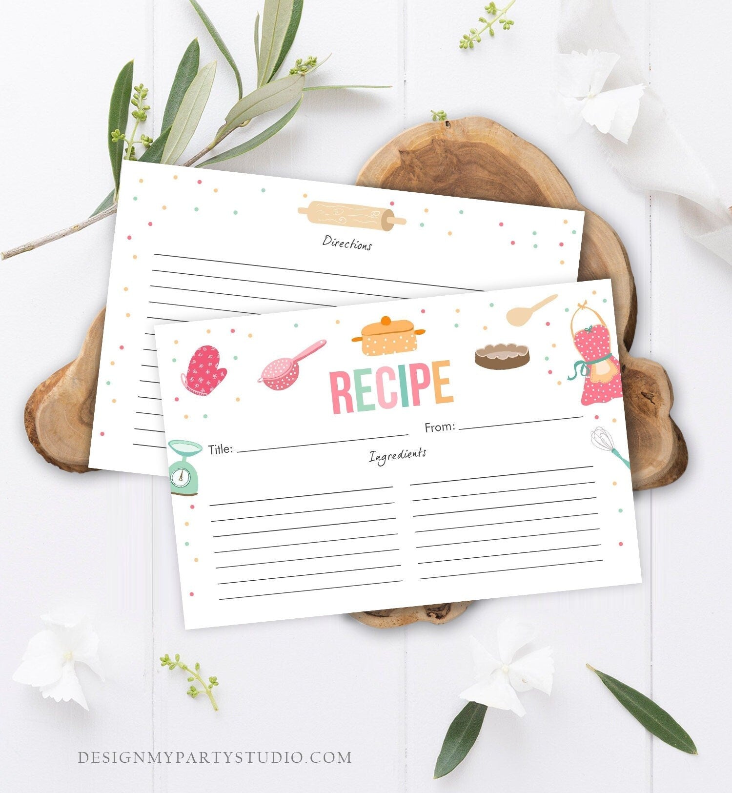 Editable Recipe Cards Kitchen Bridal Shower Stock the Kitchen Retro Kitchen Cooking Double Sided Digital Download Template Printable 0219