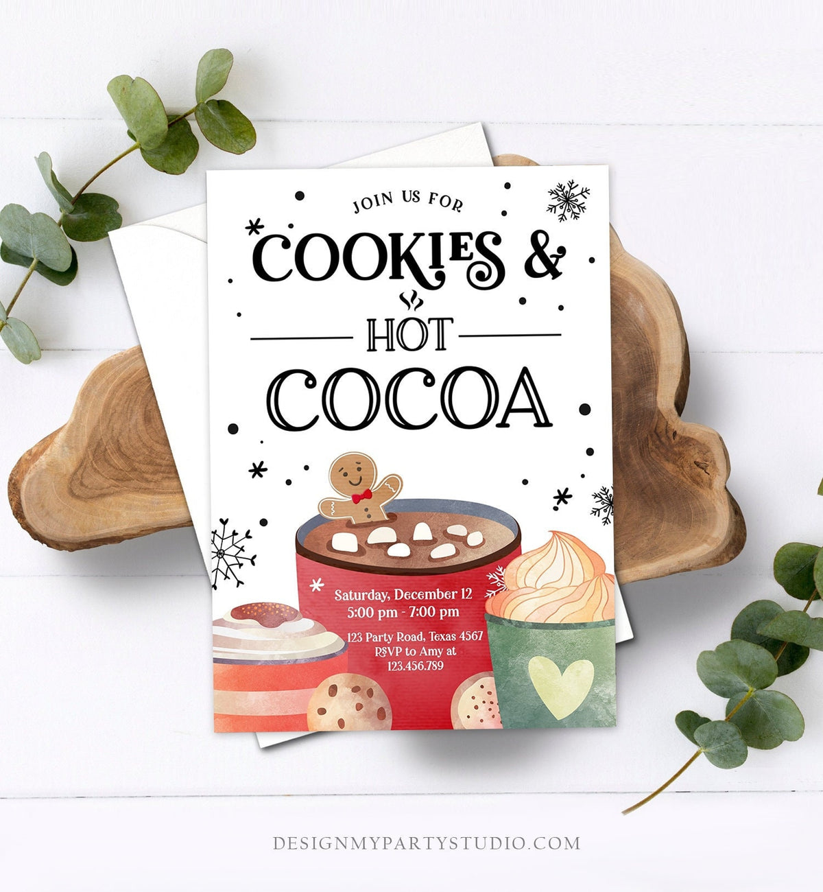 Editable Cookies and Cocoa Invitation Hot Cocoa Party Invite Hot Chocolate Christmas Birthday Cocoa Download Printable Template Corjl 0262