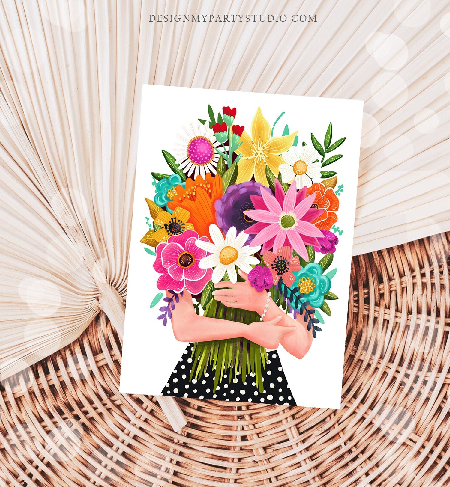 Happy Birthday Card Flowers Floral Birthday Greeting Card Colorful Woman Mother Grandmother Friend 5x7 Digital Printable Instant Download