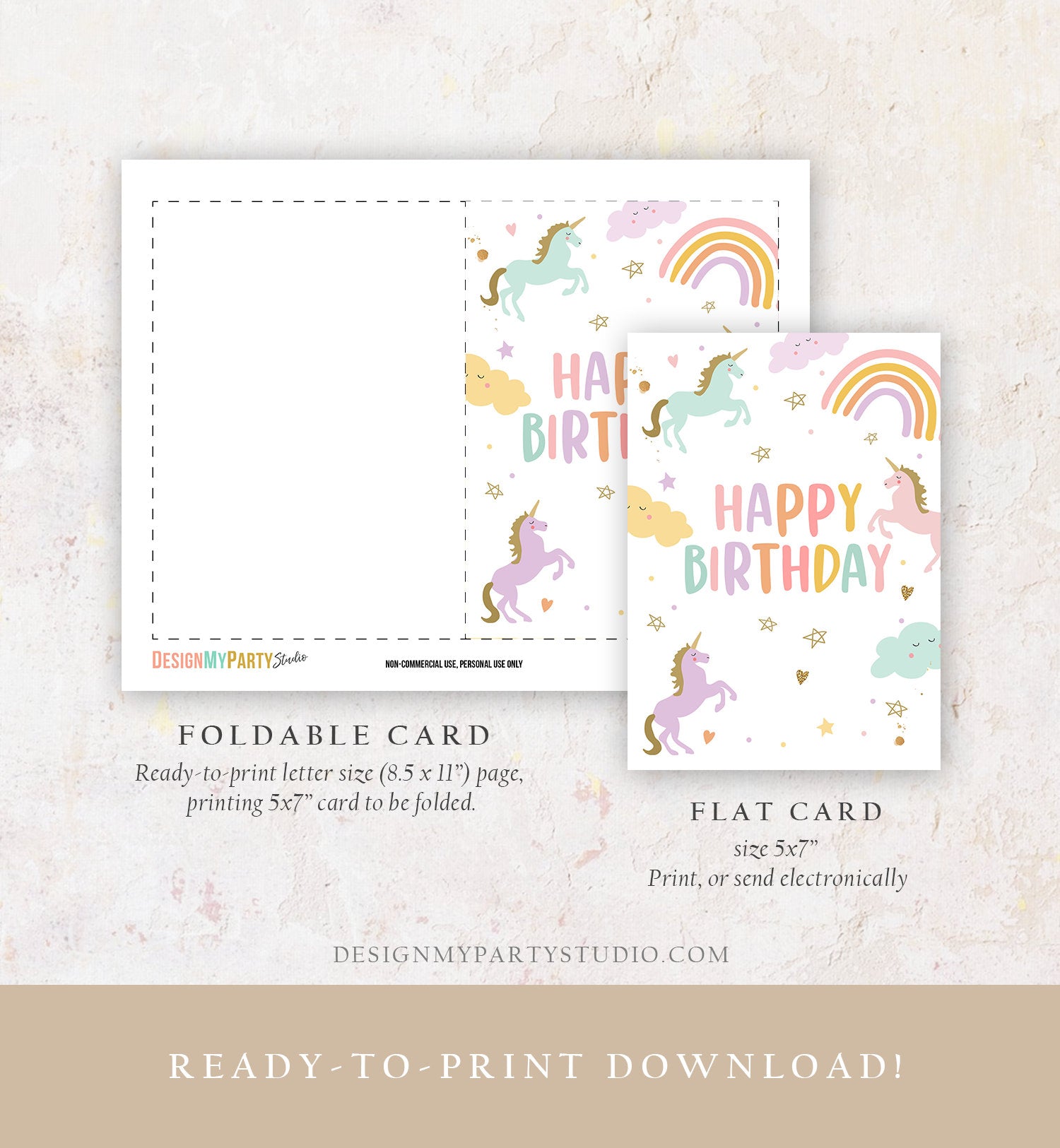 Happy Birthday Card Unicorn Birthday Greeting Card Unicorn Magical Rainbow Girl Daughter Friend 5x7 DIGITAL PRINTABLE Instant Download