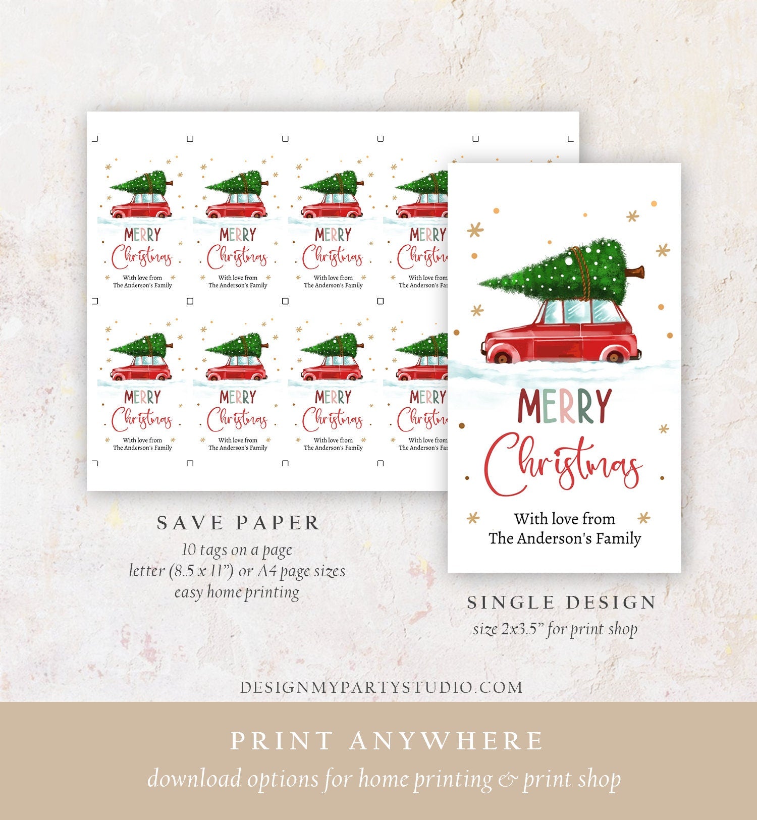 Editable Merry Christmas Gift Tag Personalized Holiday Tag Holiday Labels Tree Car Winter Teacher Download Printable Template Corjl 0443